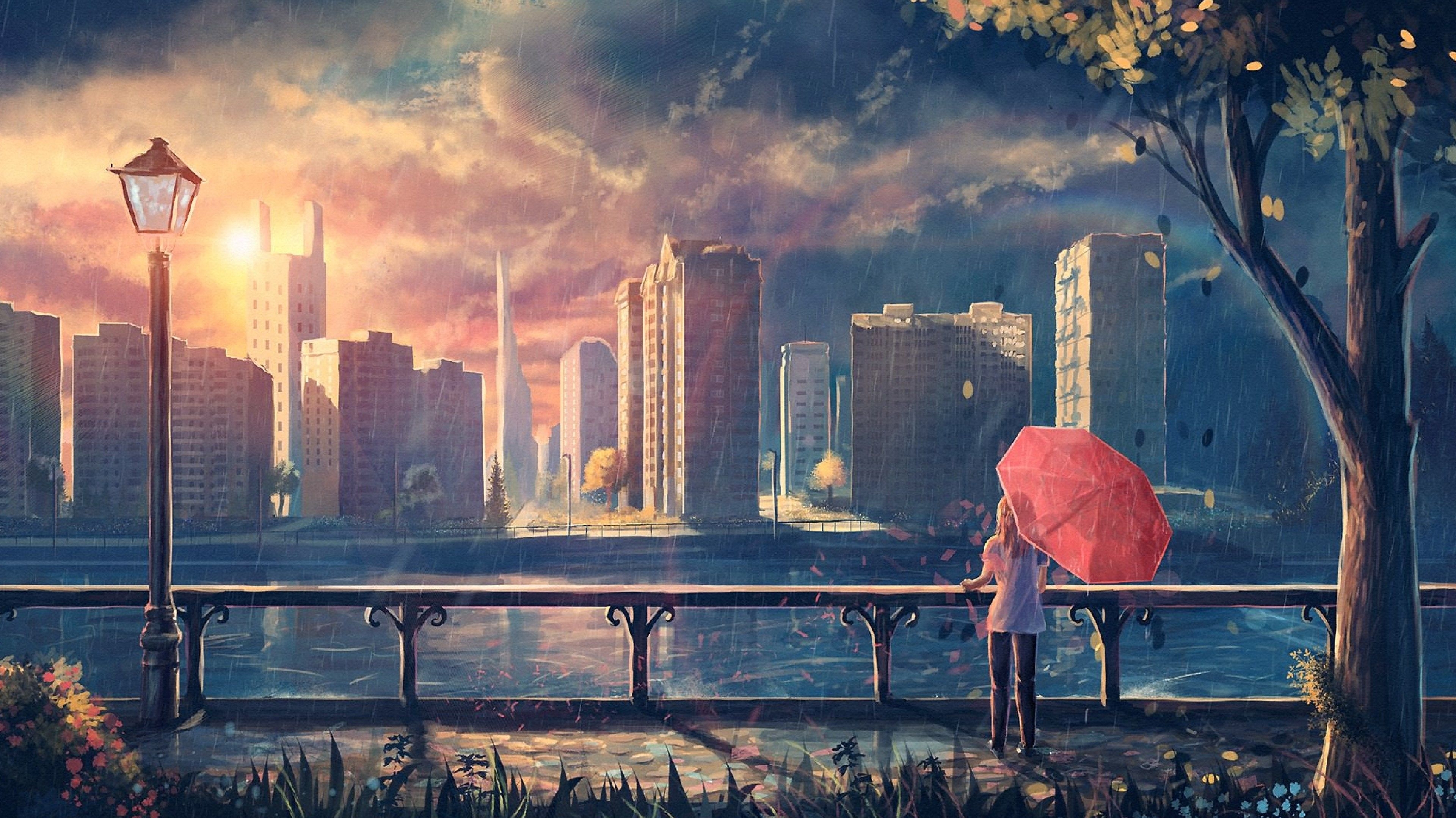 Anime Girl With Umbrella In Rain Wallpapers