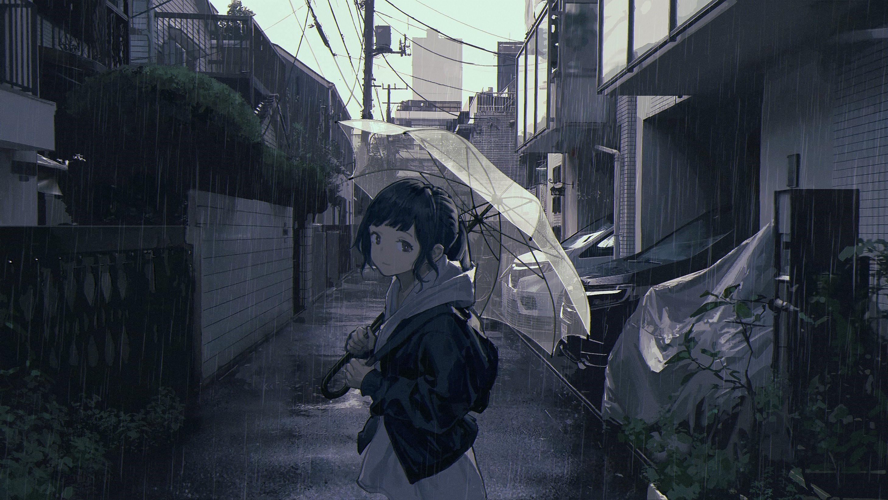 Anime Girl With Umbrella In Rain Wallpapers