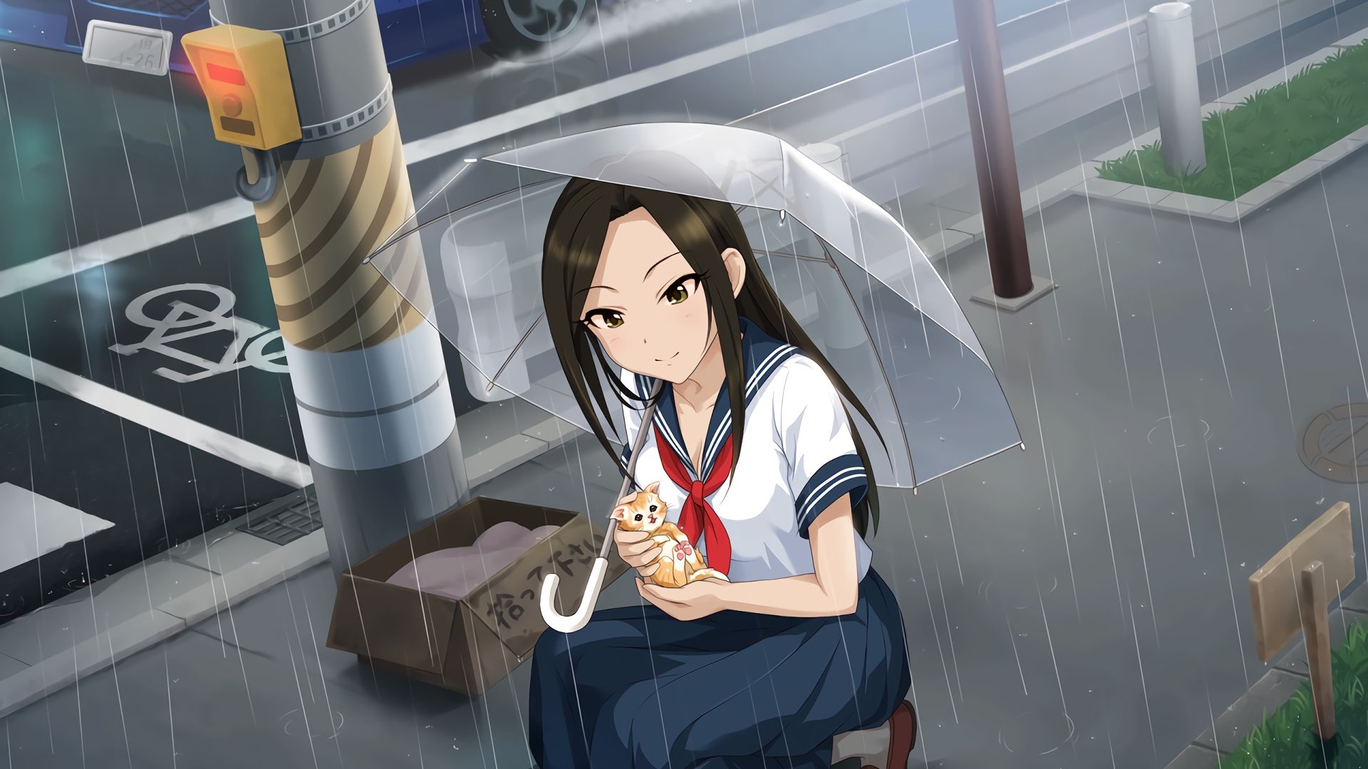 Anime Girl With Umbrella In Rain Wallpapers