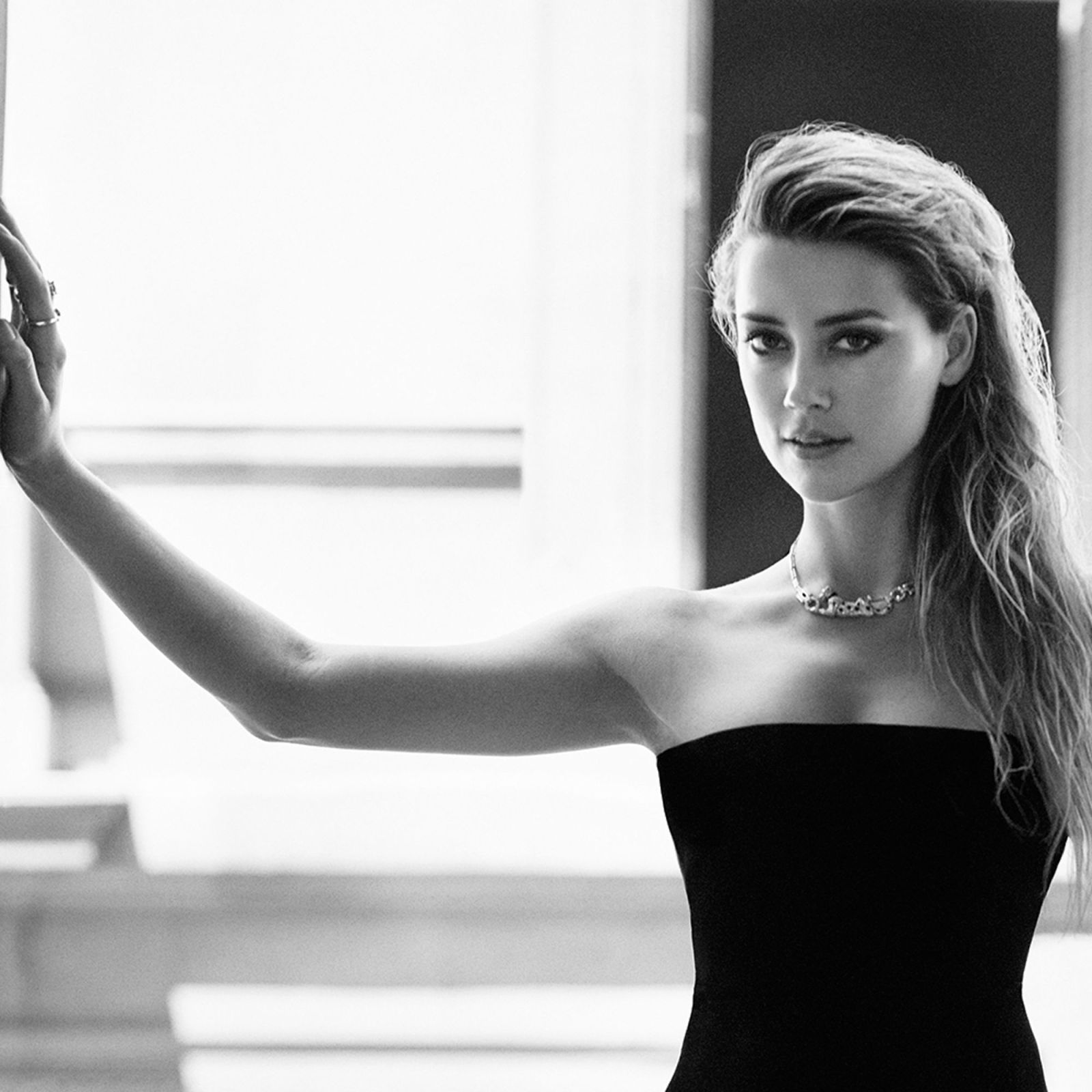 Amber Heard Black Dress Monochrome Wallpapers