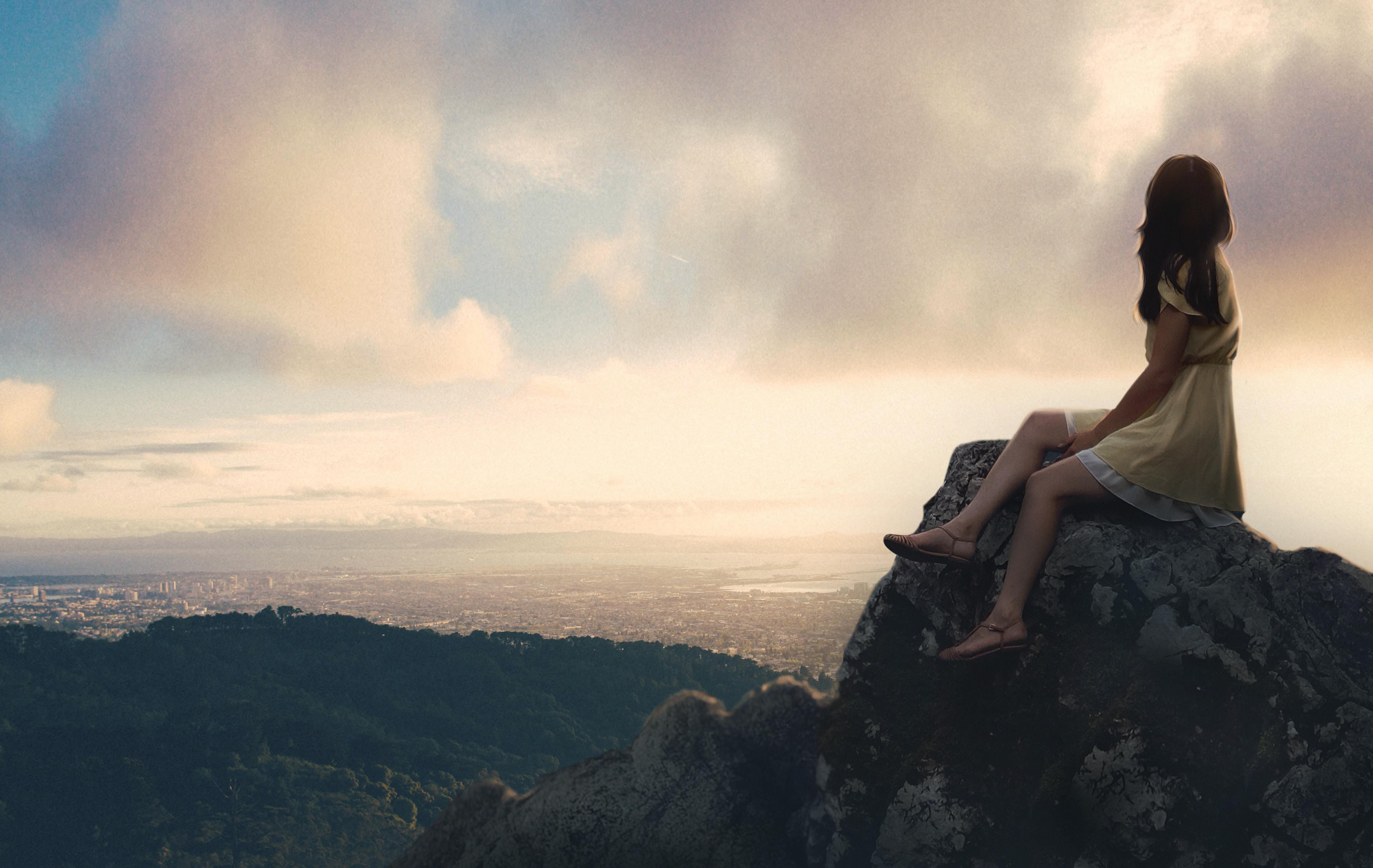 Girl At Tip Of Mountain Wallpapers