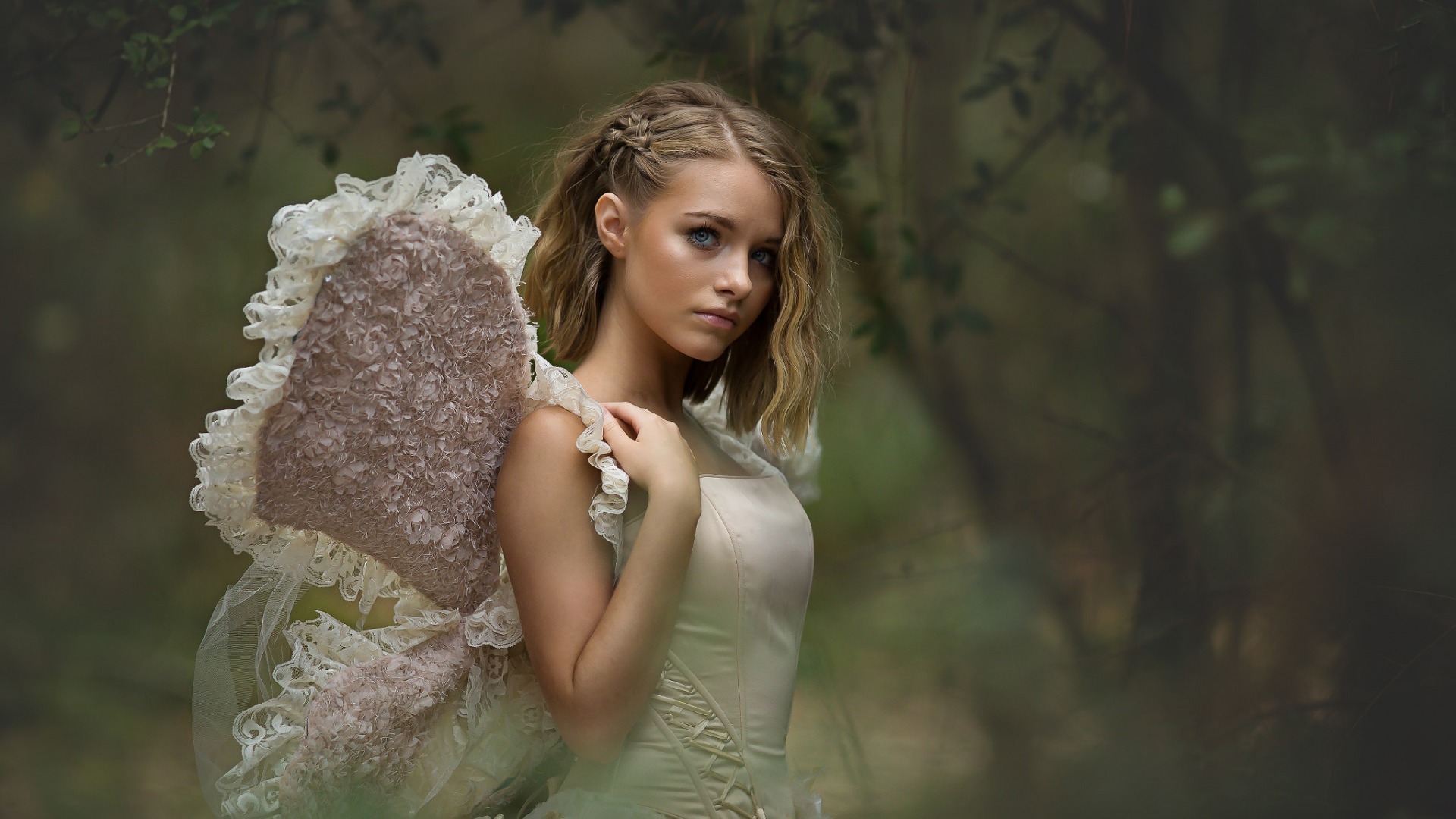 Model Blonde Eyes White Dress Nature Wallpapers