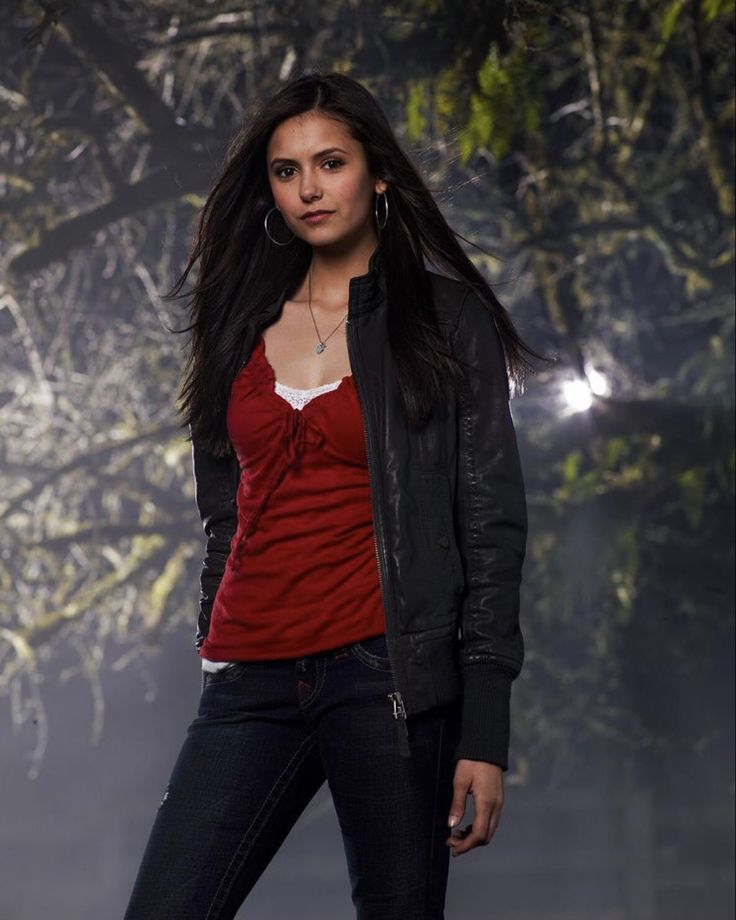 Nina Dobrev Red Leather Jacket Wallpapers