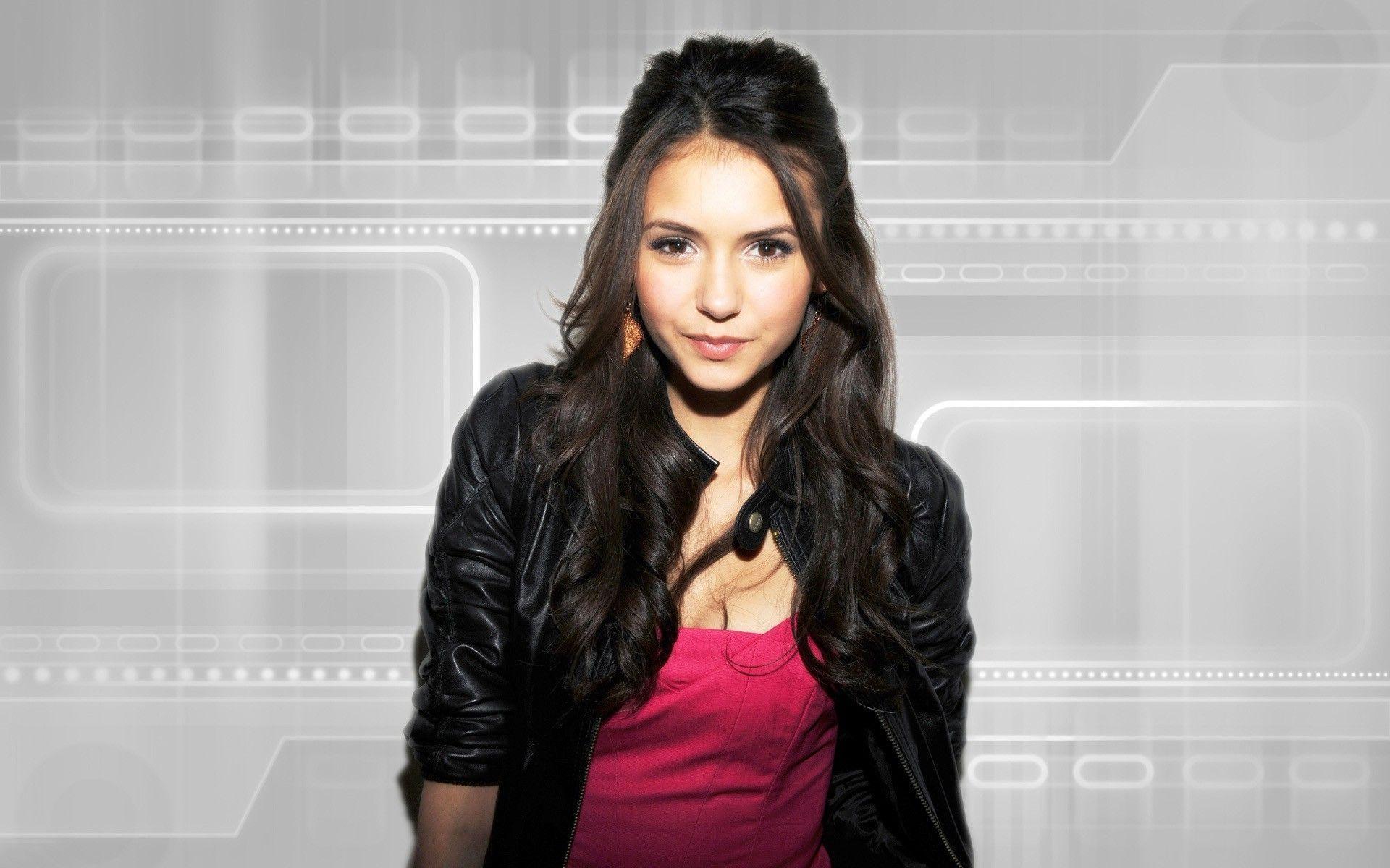 Nina Dobrev Red Leather Jacket Wallpapers