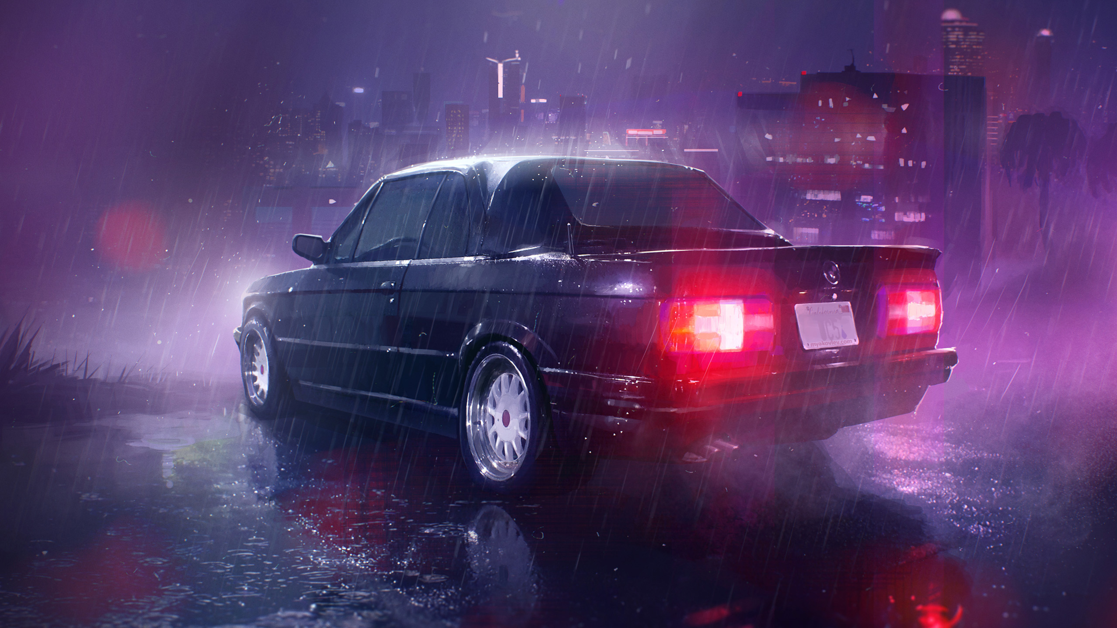 Car Night Rain Wallpapers