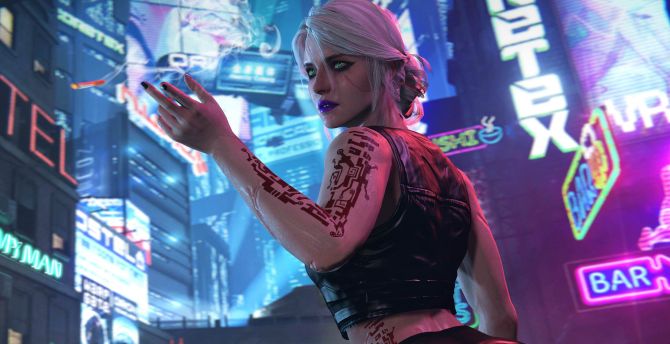 Ciri Witcher x Cyberpunk 2077 Wallpapers