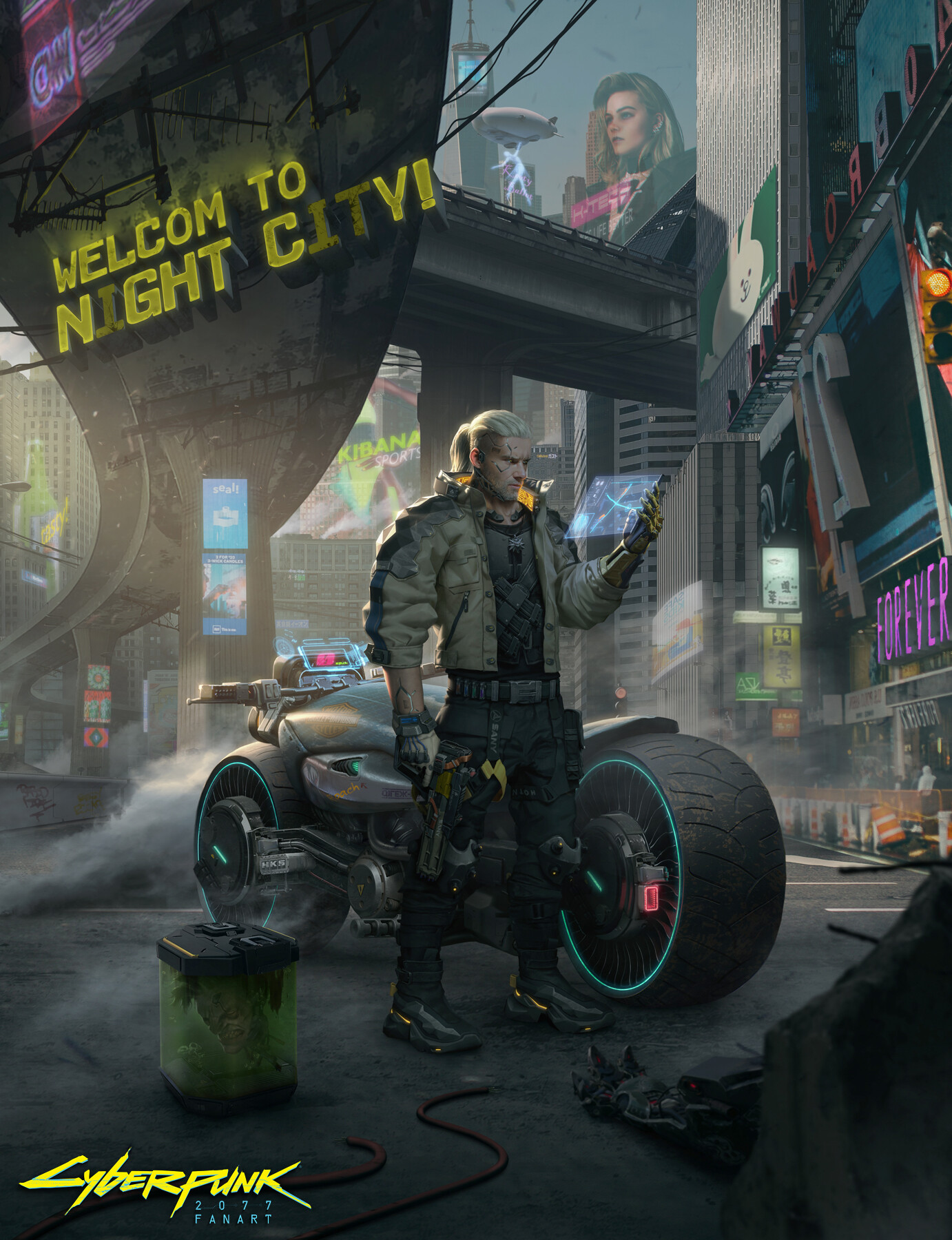 Ciri Witcher x Cyberpunk 2077 Wallpapers