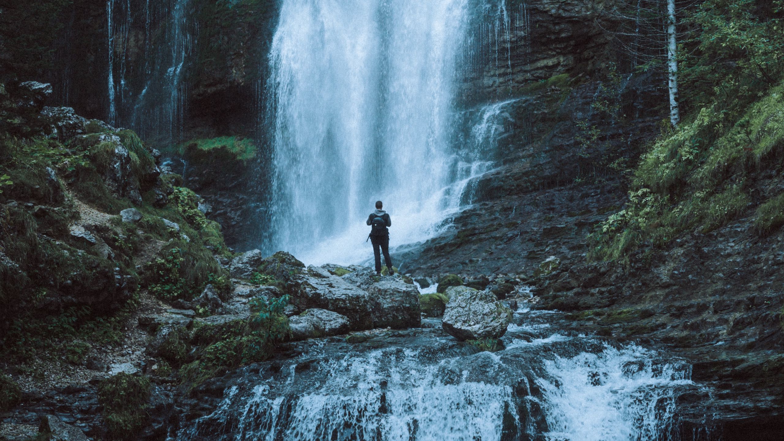 Alone In Beautiful Waterfall Landscape
 Wallpapers