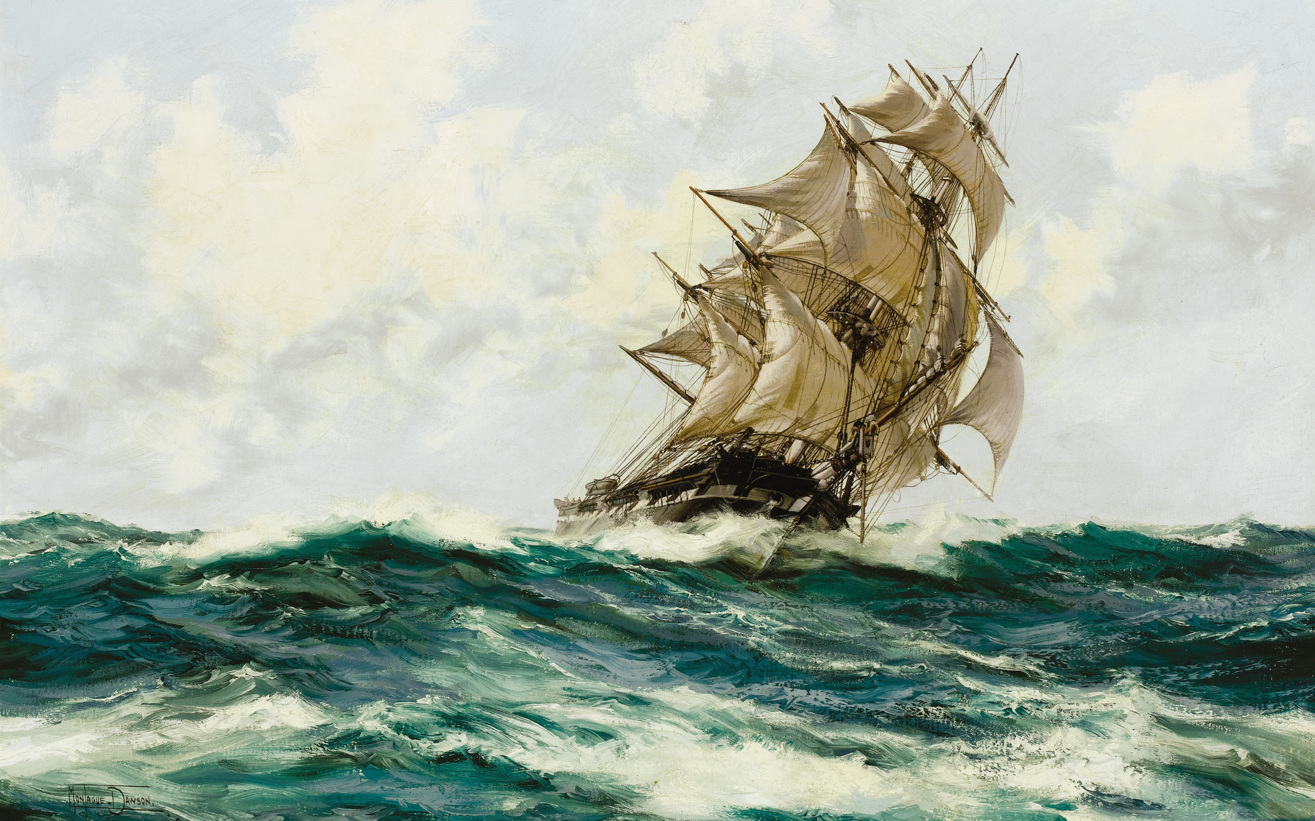 Artistic Sailing Ship In Ocean
 Wallpapers