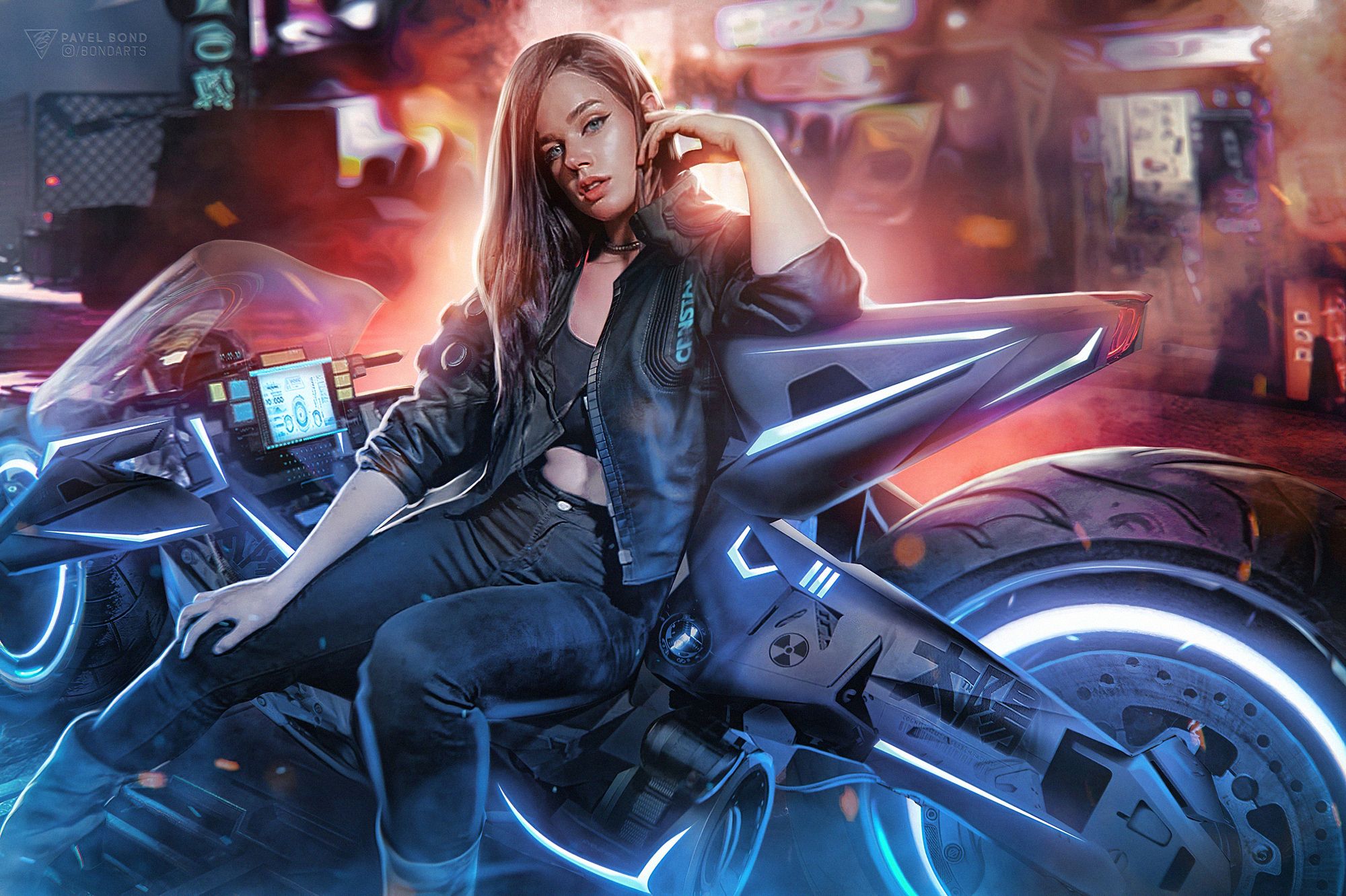 Cyberpunk Girl Futuristic Motorcycle
 Wallpapers