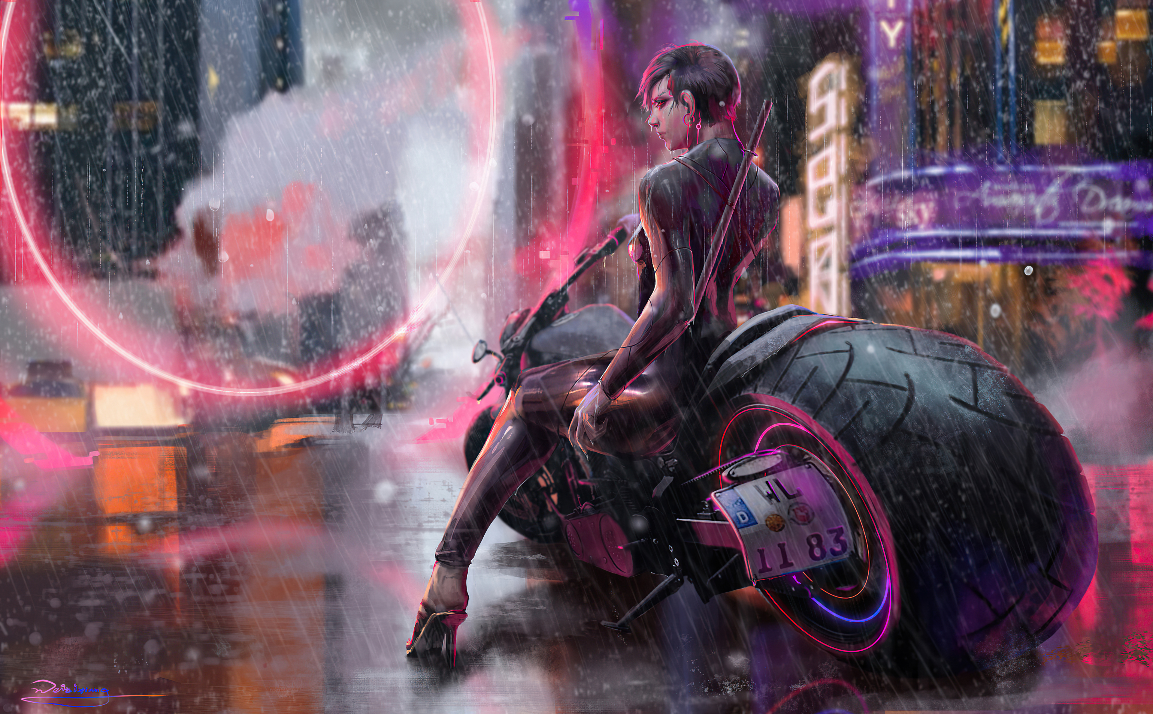 Cyberpunk Girl Futuristic Motorcycle
 Wallpapers