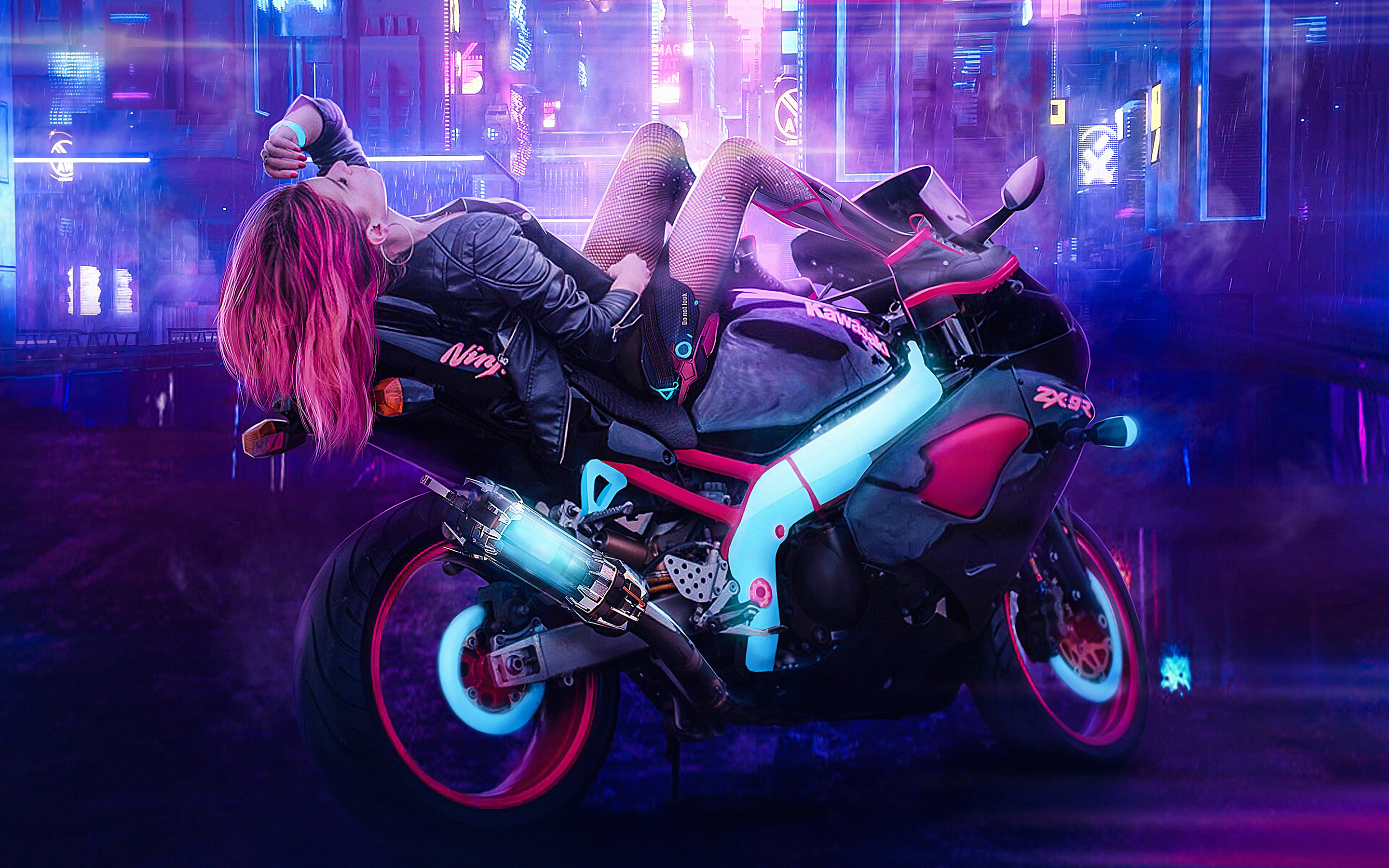 Cyberpunk Girl Futuristic Motorcycle
 Wallpapers