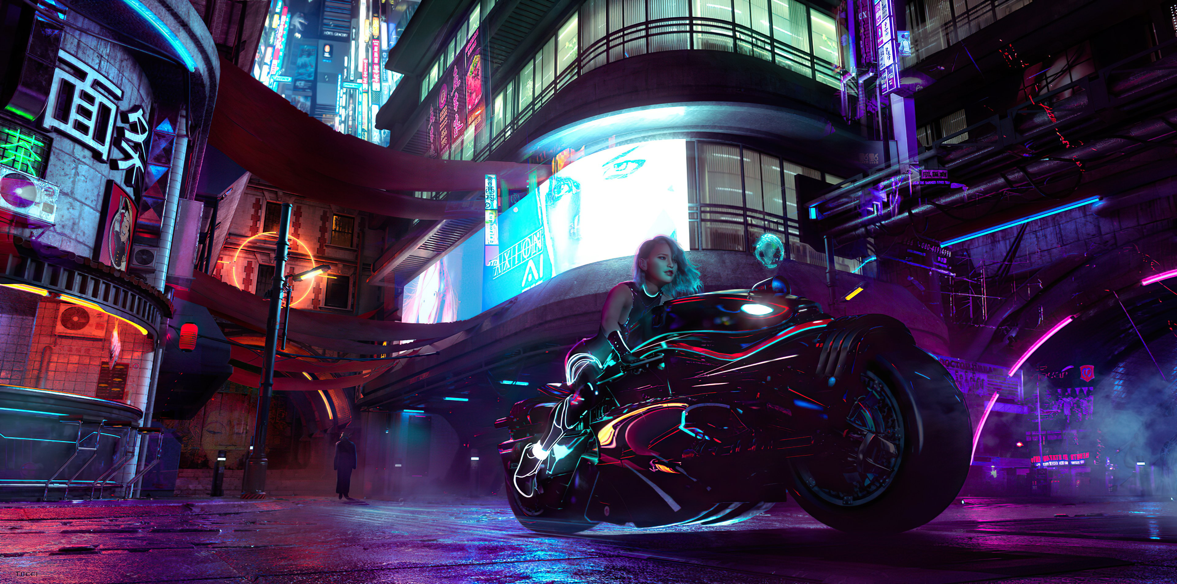 Cyberpunk Girl Futuristic Motorcycle
 Wallpapers