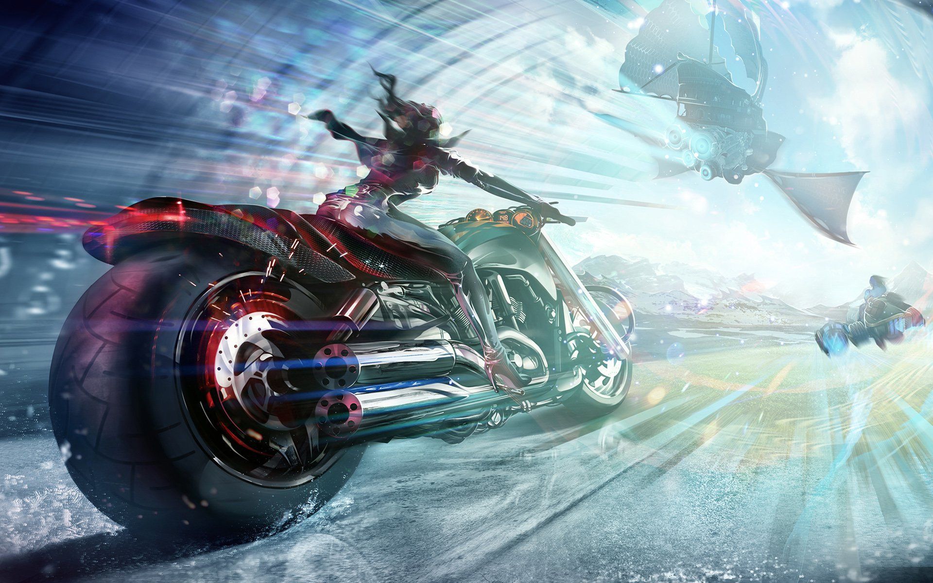 Cyberpunk Girl Futuristic Motorcycle
 Wallpapers