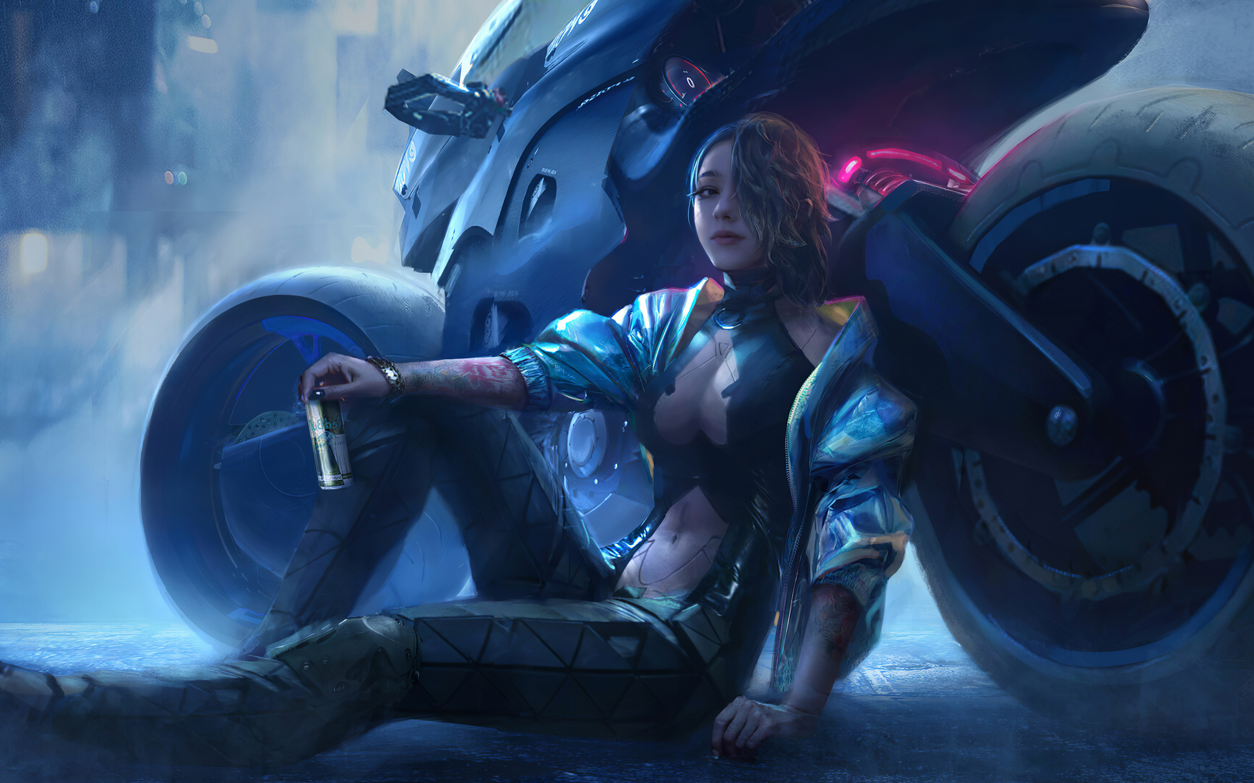 Cyberpunk Girl Futuristic Motorcycle
 Wallpapers