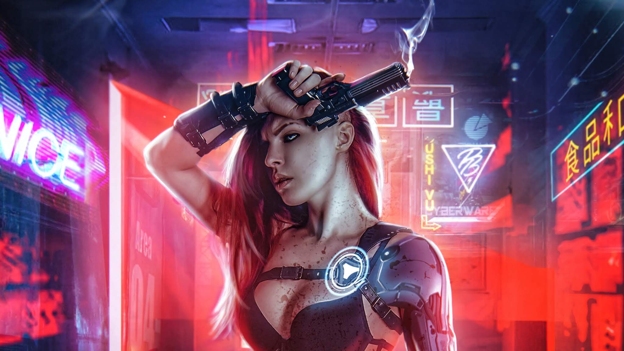 Cyberpunk Girl Futuristic Motorcycle
 Wallpapers