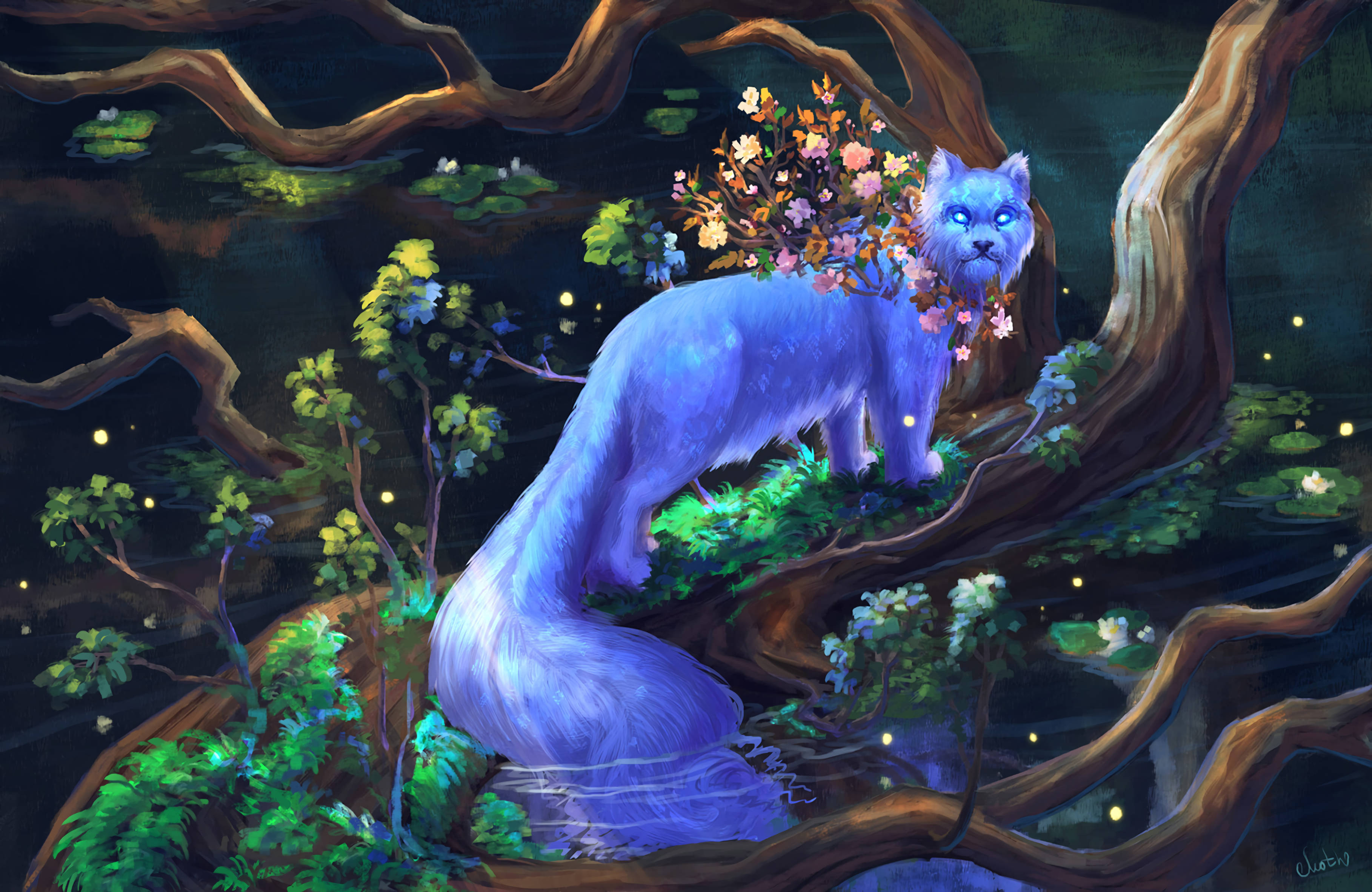 Fantasy Cat And Tree
 Wallpapers