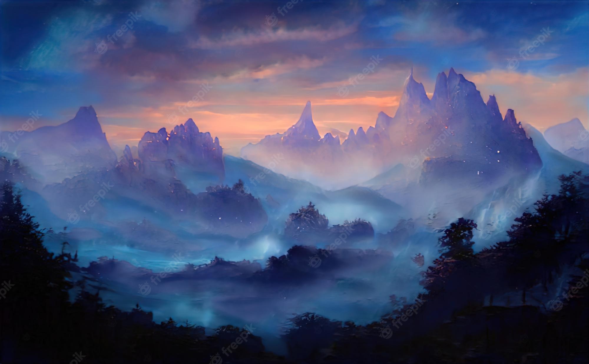 Fantasy Forest Landscape And Mountains
 Wallpapers