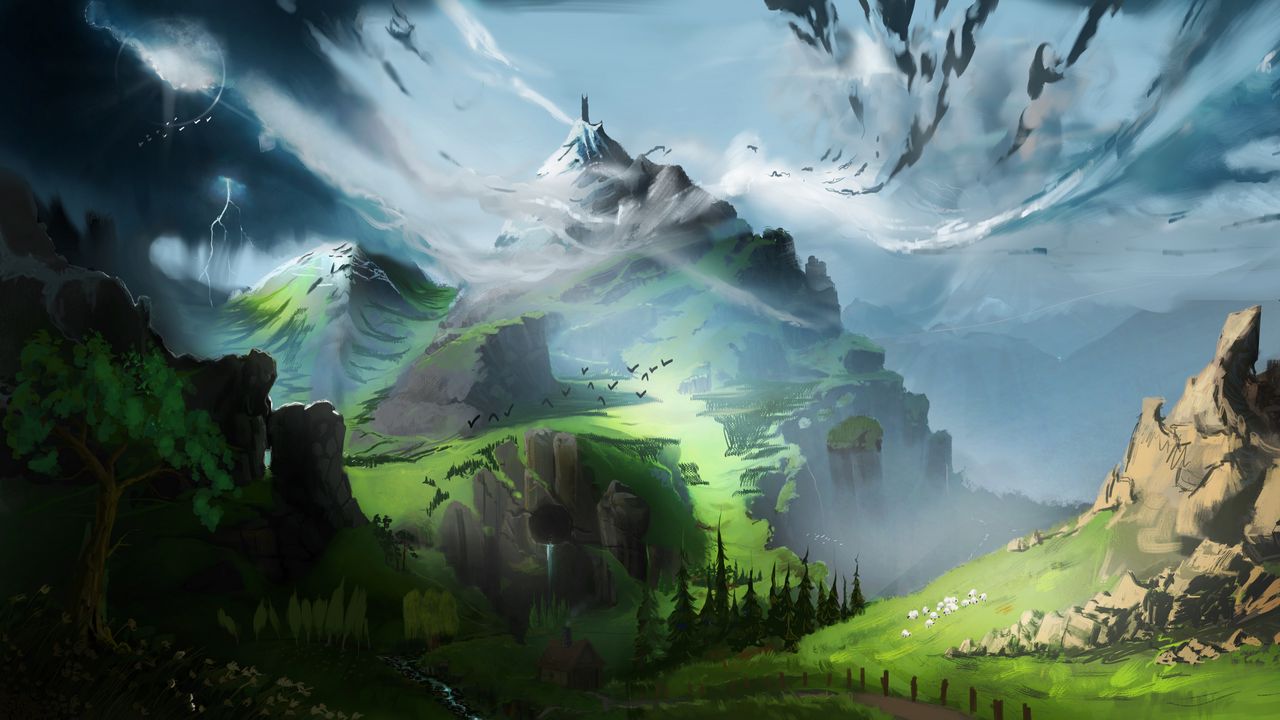 Fantasy Forest Landscape And Mountains
 Wallpapers