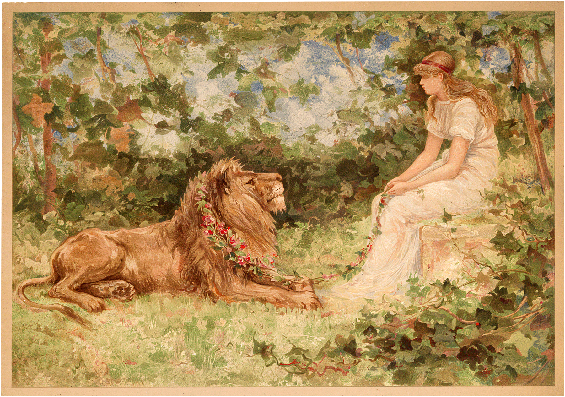 Girl Dreaming With Lion
 Wallpapers