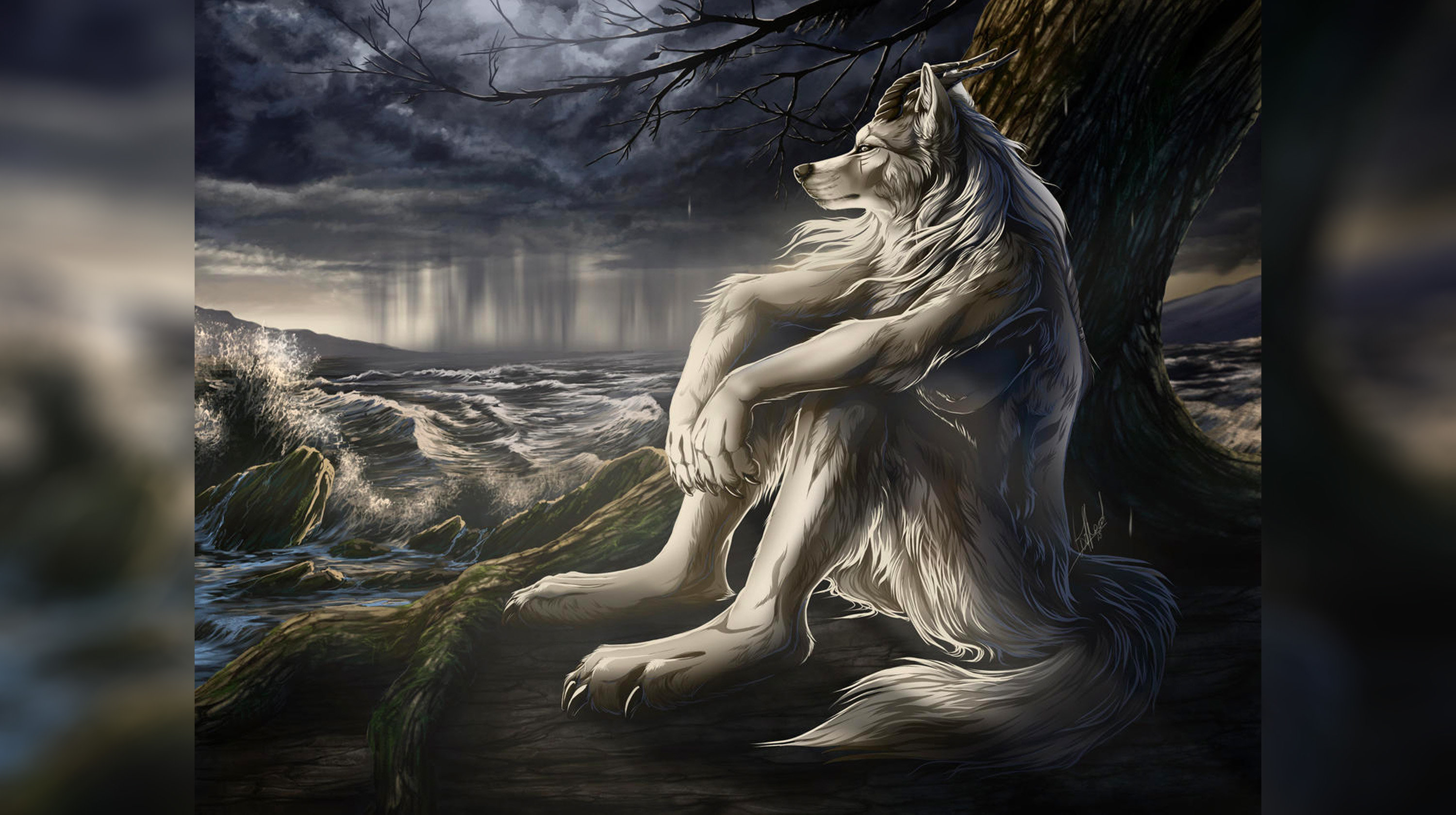 Man Riding A White Wolf
 Wallpapers