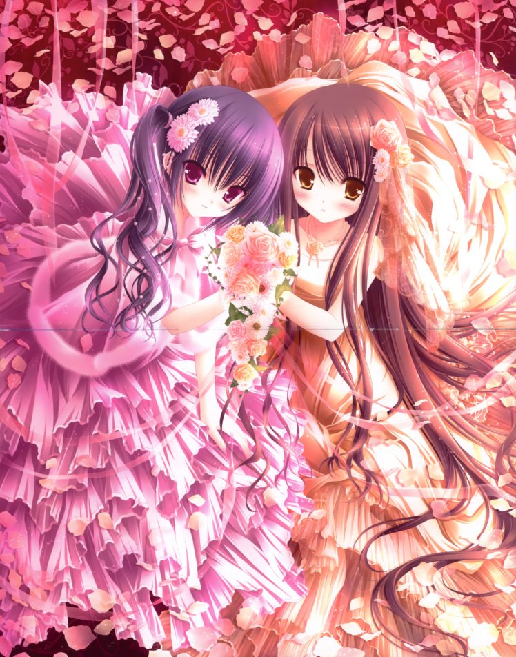 Pink Eye Anime Girl With Flower
 Wallpapers