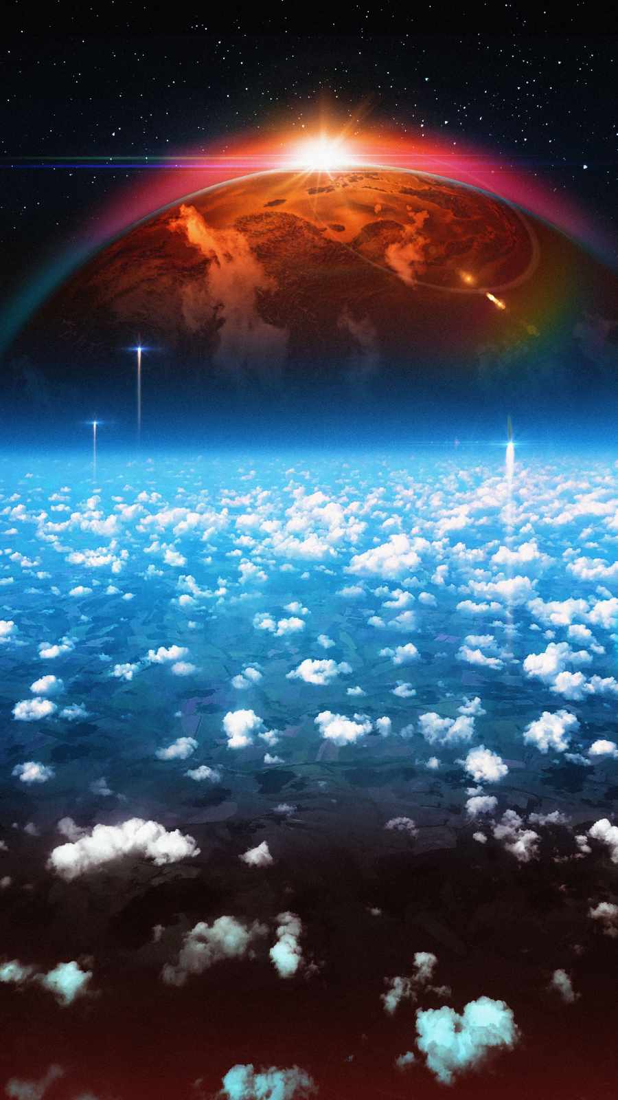 Planet Rising Over Galaxy
 Wallpapers