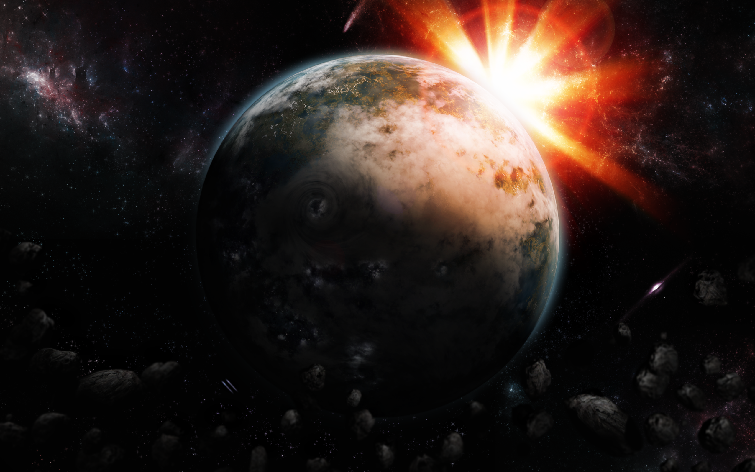 Planet Rising Over Galaxy
 Wallpapers