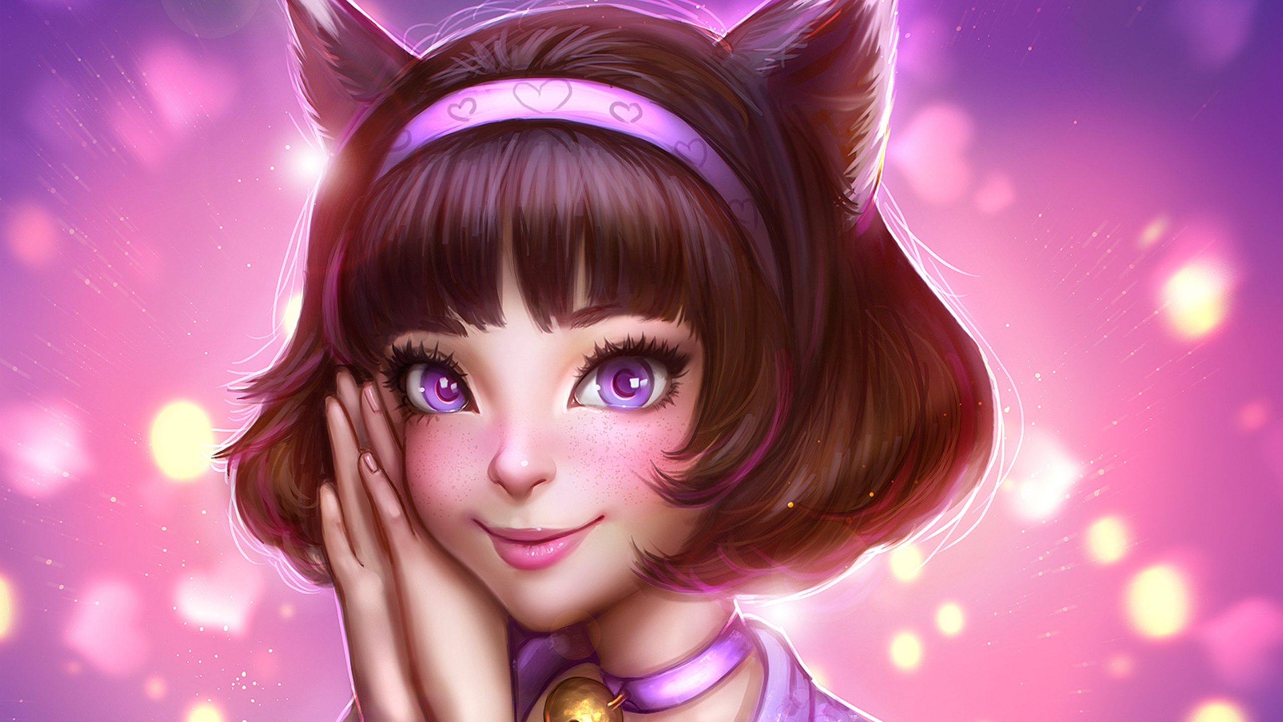 Purple Eyes Short Hair Animal Ears Girl
 Wallpapers