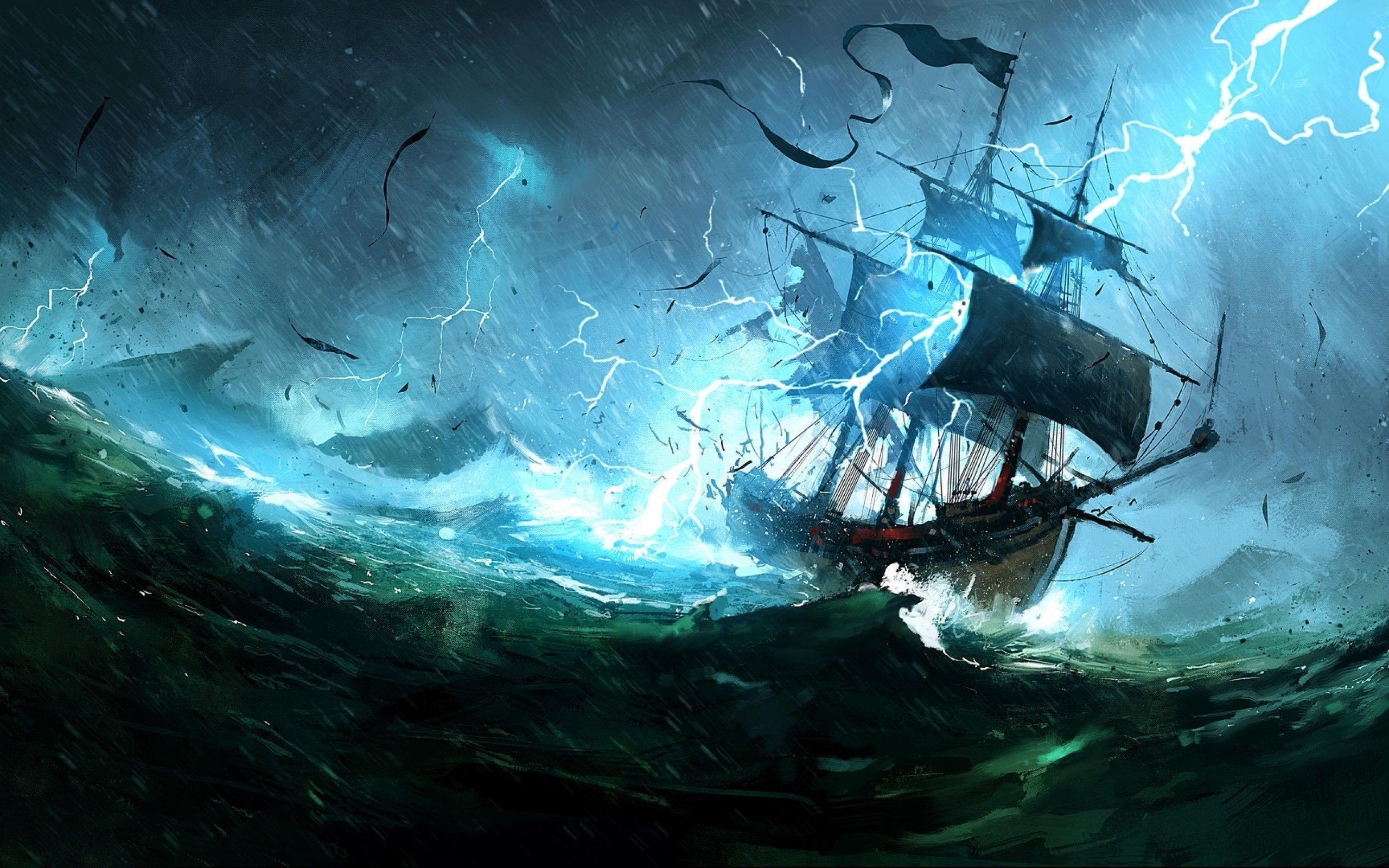 Sails Ship In Ocean
 Wallpapers