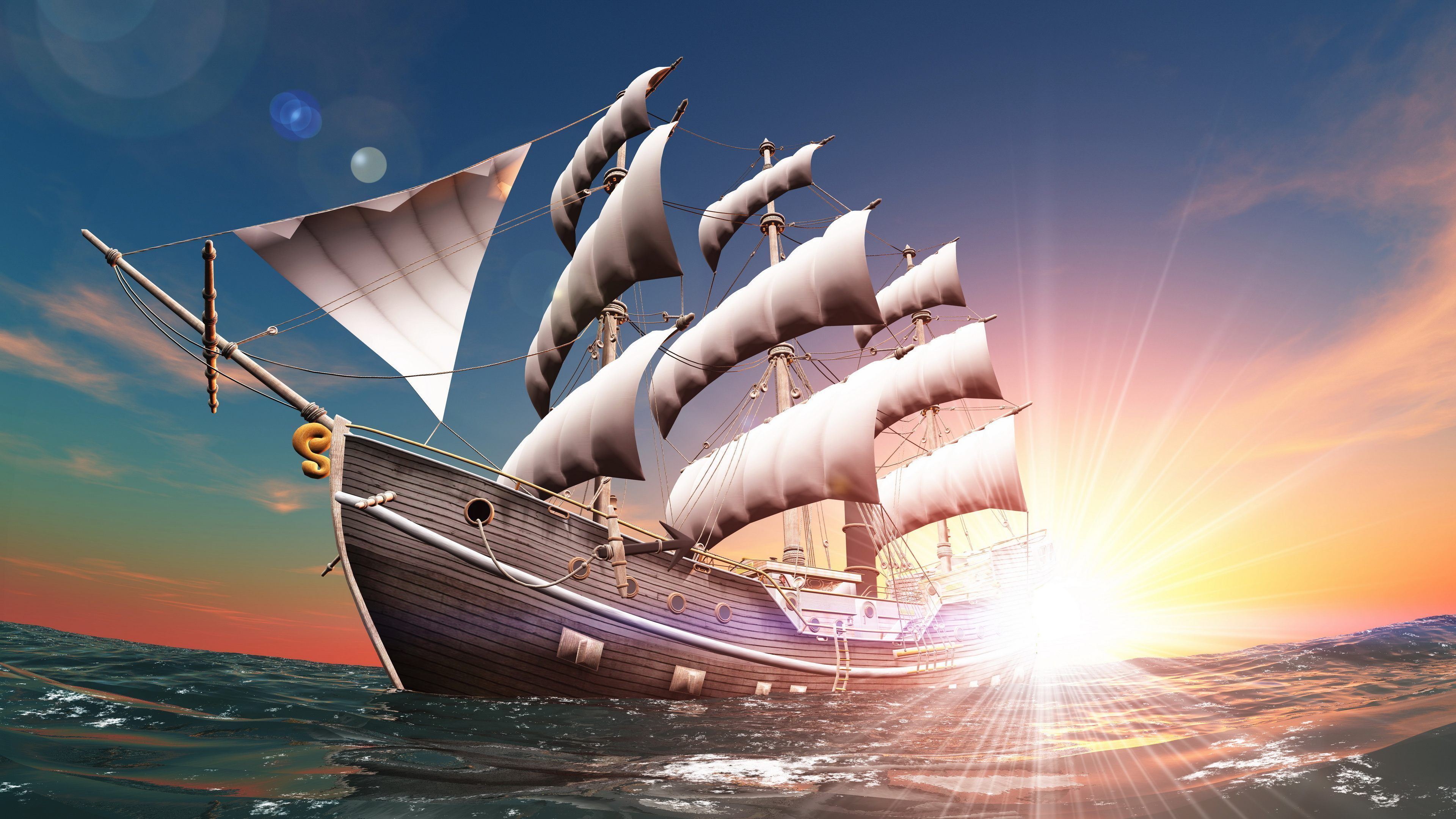 Sails Ship In Ocean
 Wallpapers