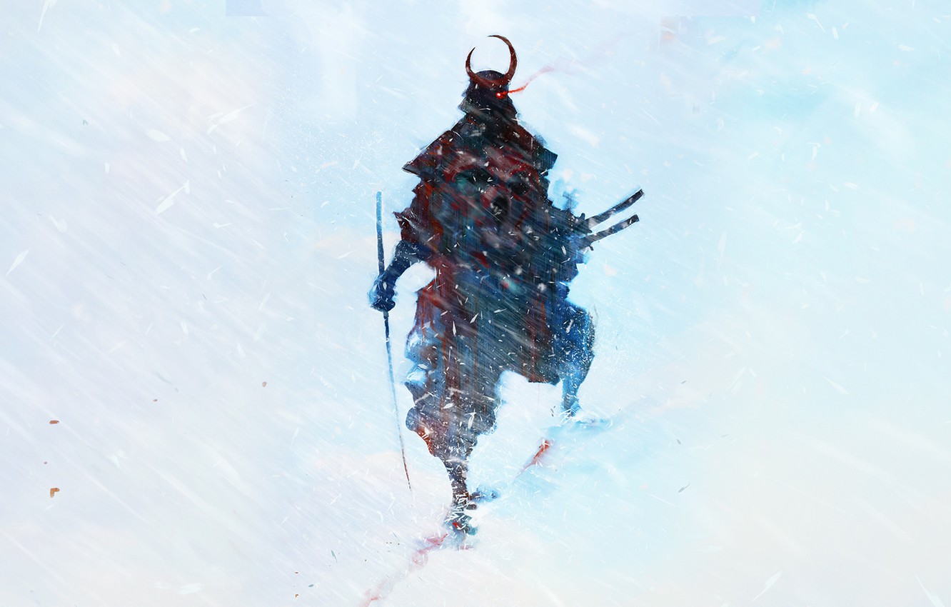 Samurai Warrior In Winter Illustration
 Wallpapers