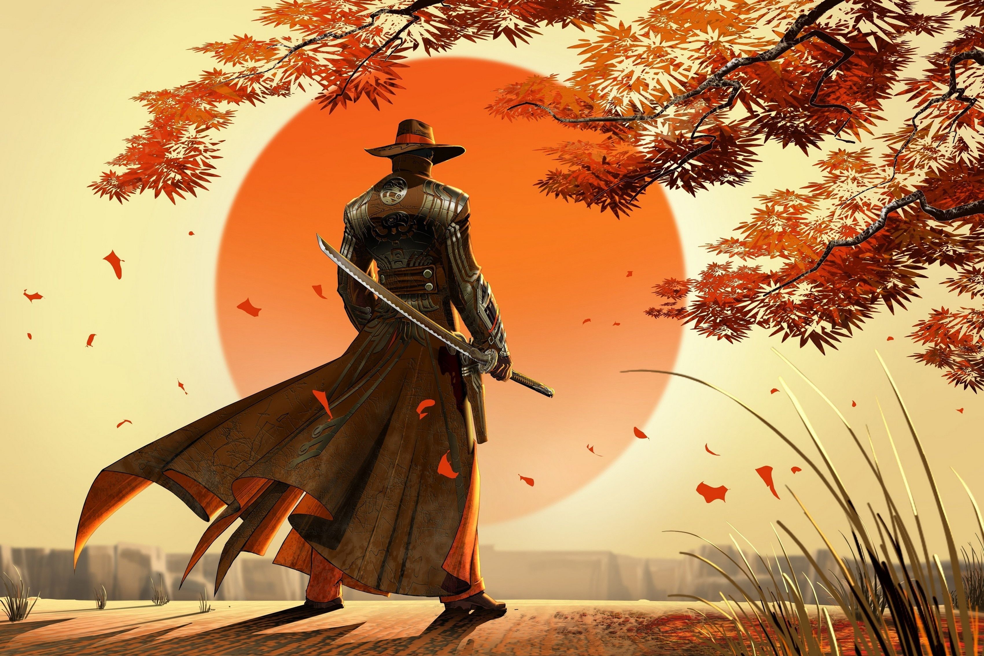 Samurai Warrior In Winter Illustration
 Wallpapers