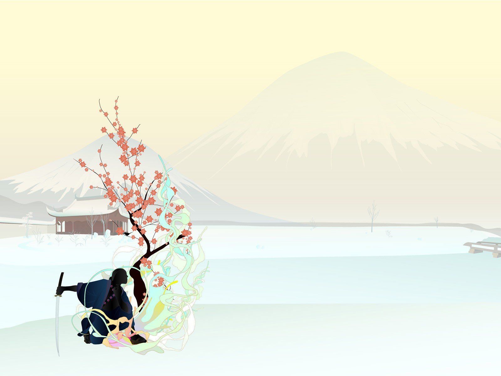 Samurai Warrior In Winter Illustration
 Wallpapers