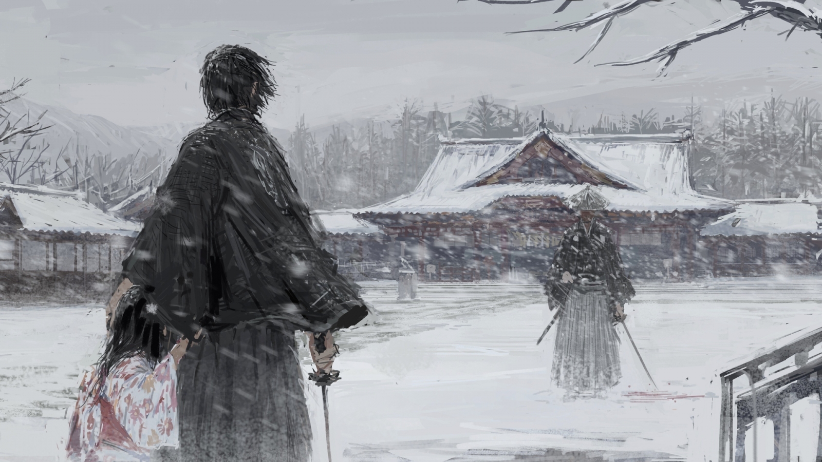 Samurai Warrior In Winter Illustration
 Wallpapers