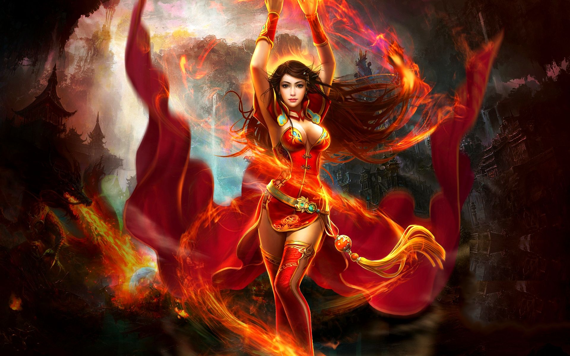 Sorceress On Flames
 Wallpapers