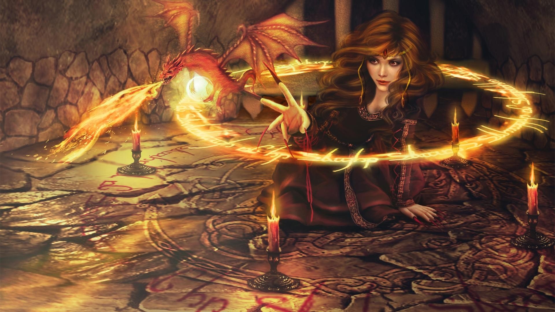 Sorceress On Flames
 Wallpapers