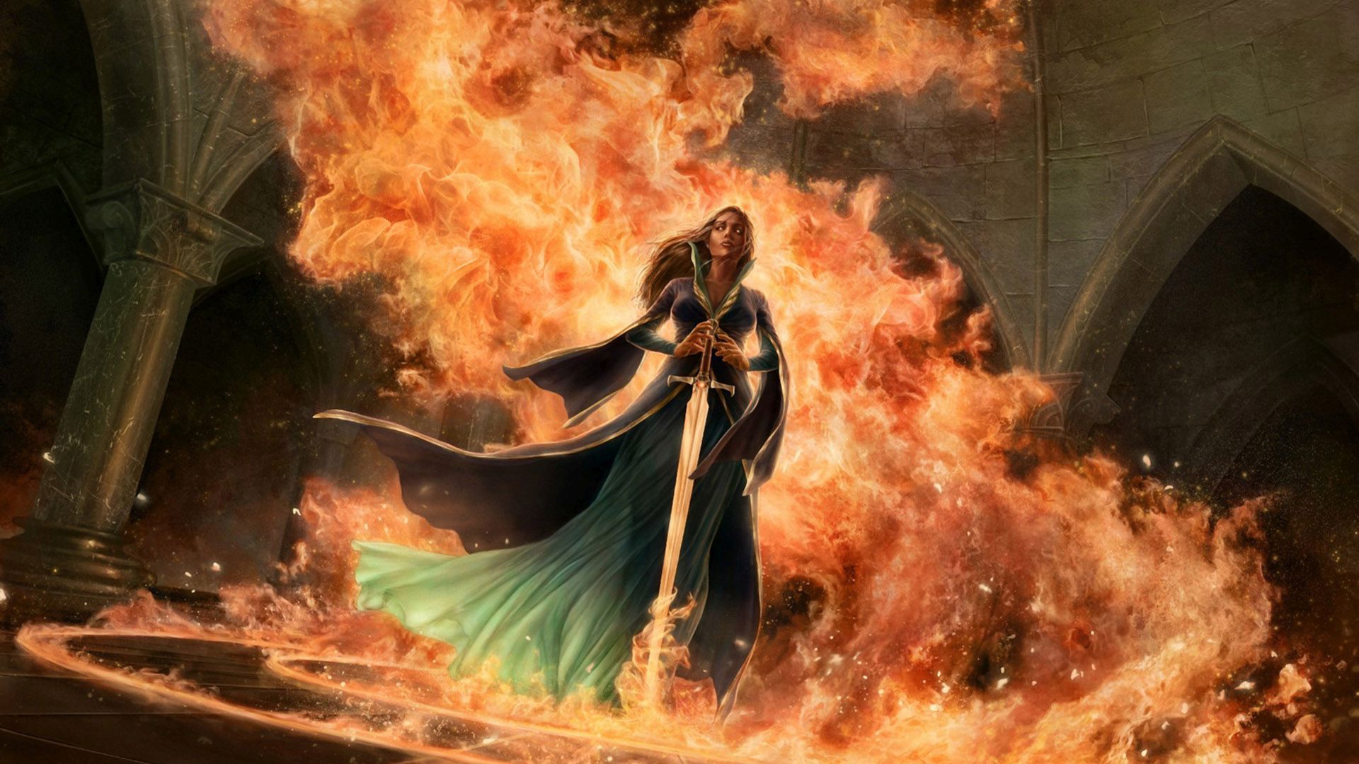 Sorceress On Flames
 Wallpapers