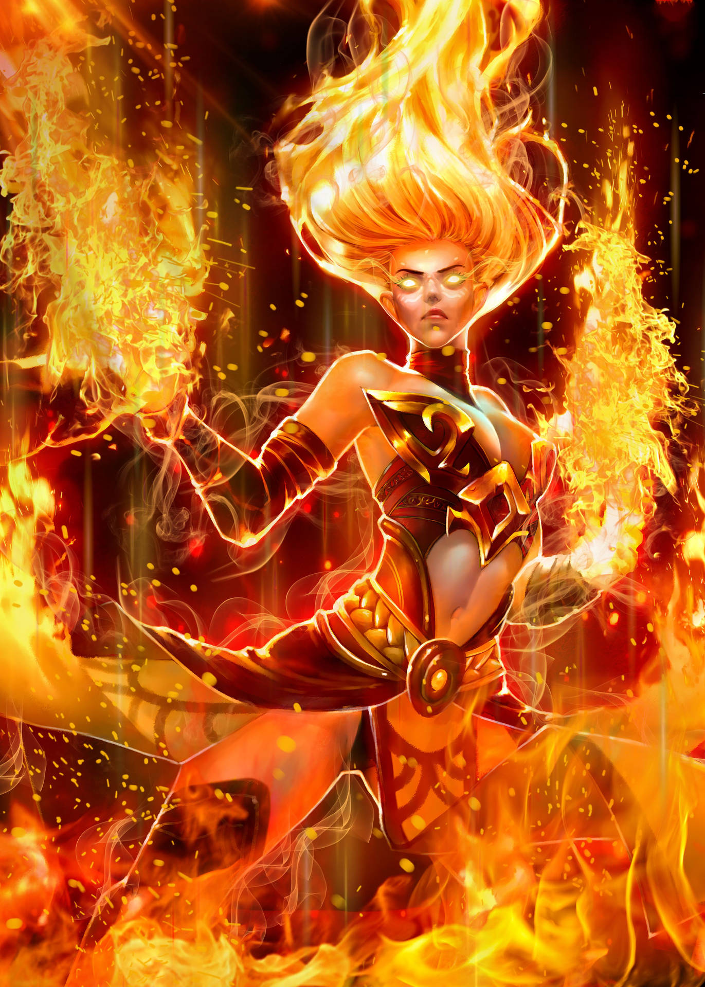 Sorceress On Flames
 Wallpapers