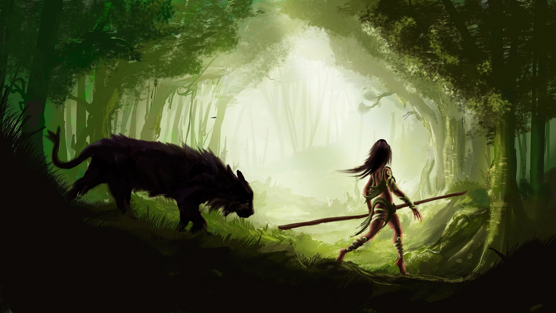 Warrior Girl In Forest
 Wallpapers