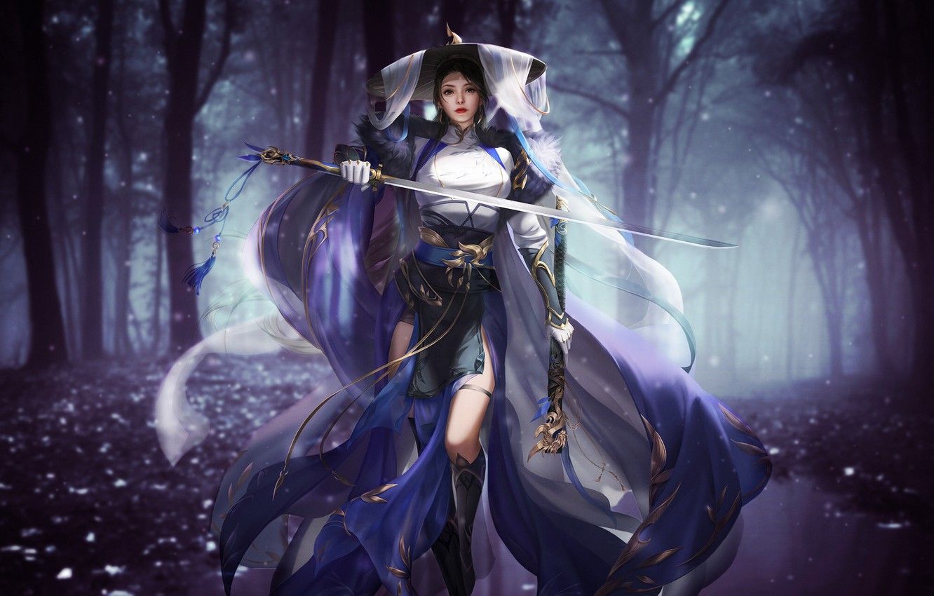 Warrior Girl In Forest
 Wallpapers