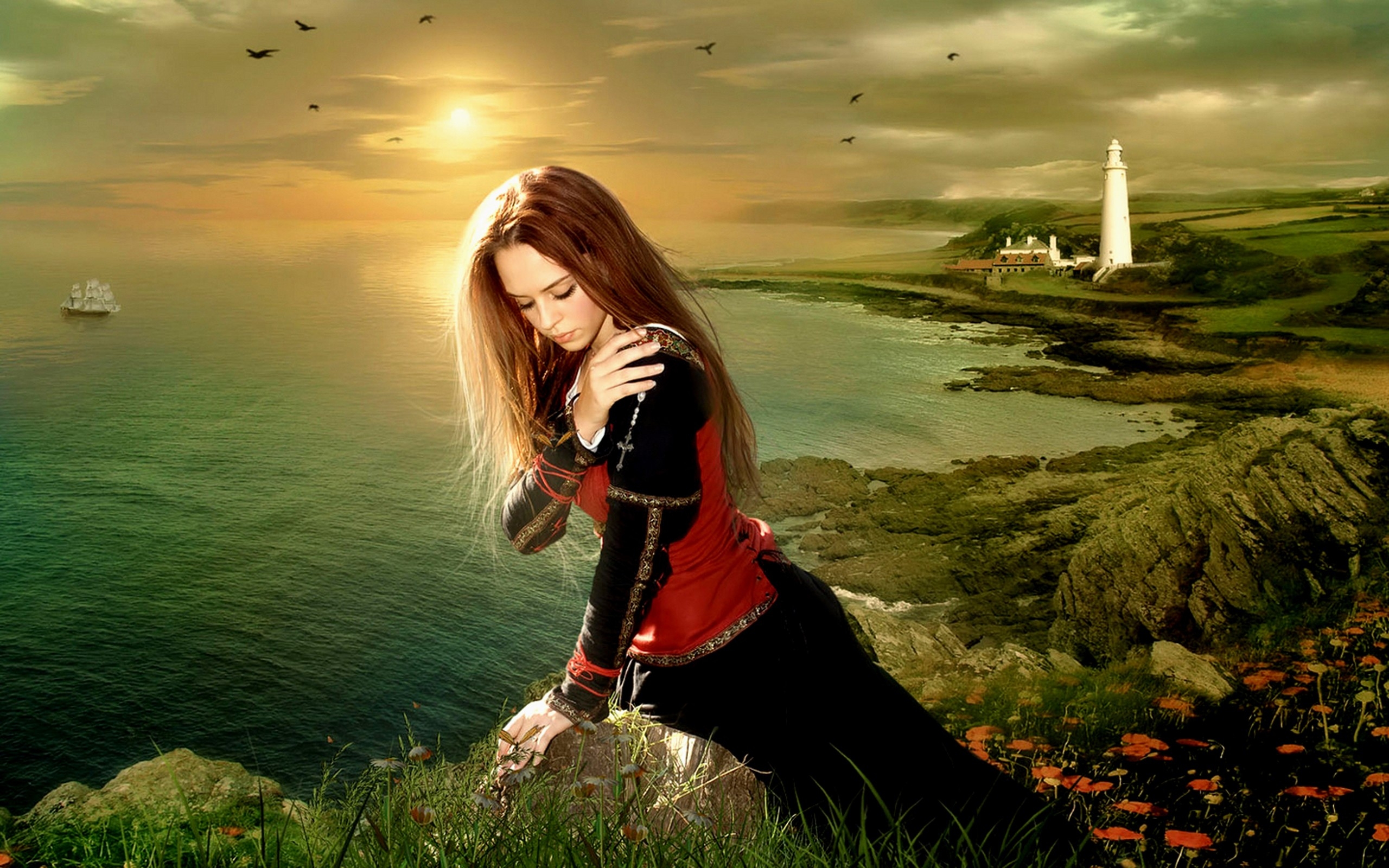Woman At Fantasy Landscape
 Wallpapers