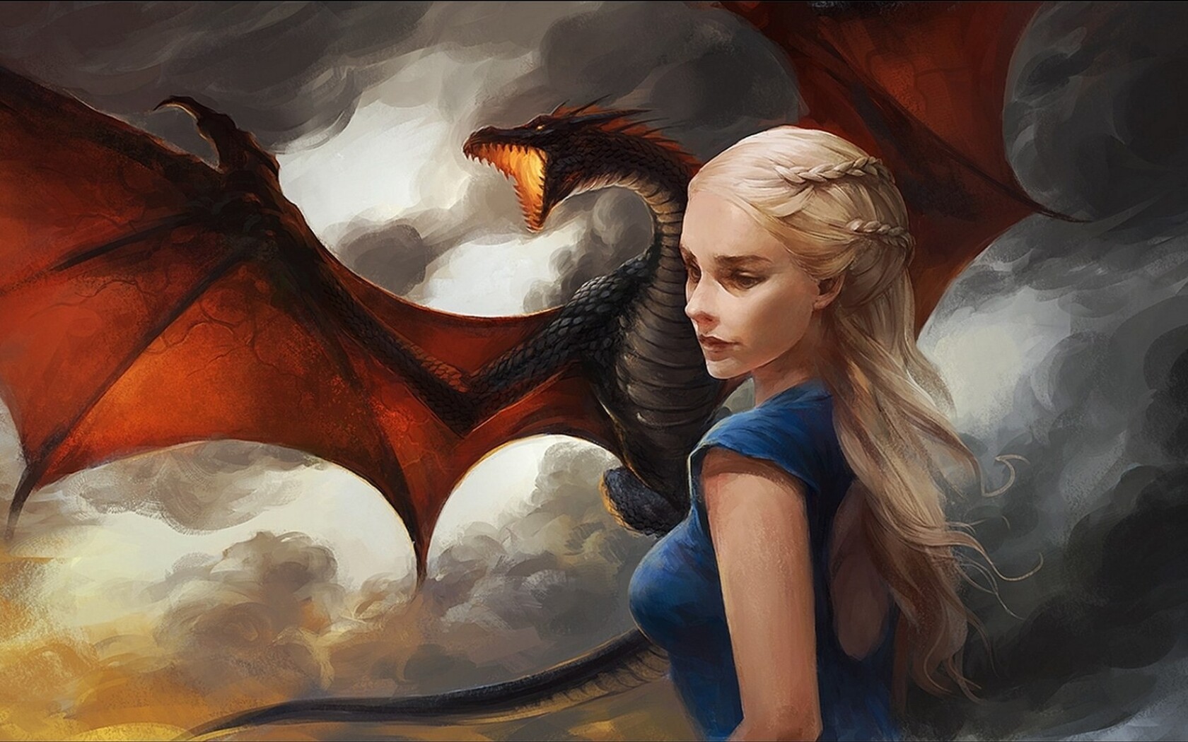 Daenerys Targaryen And Dragons In Fire Wallpapers