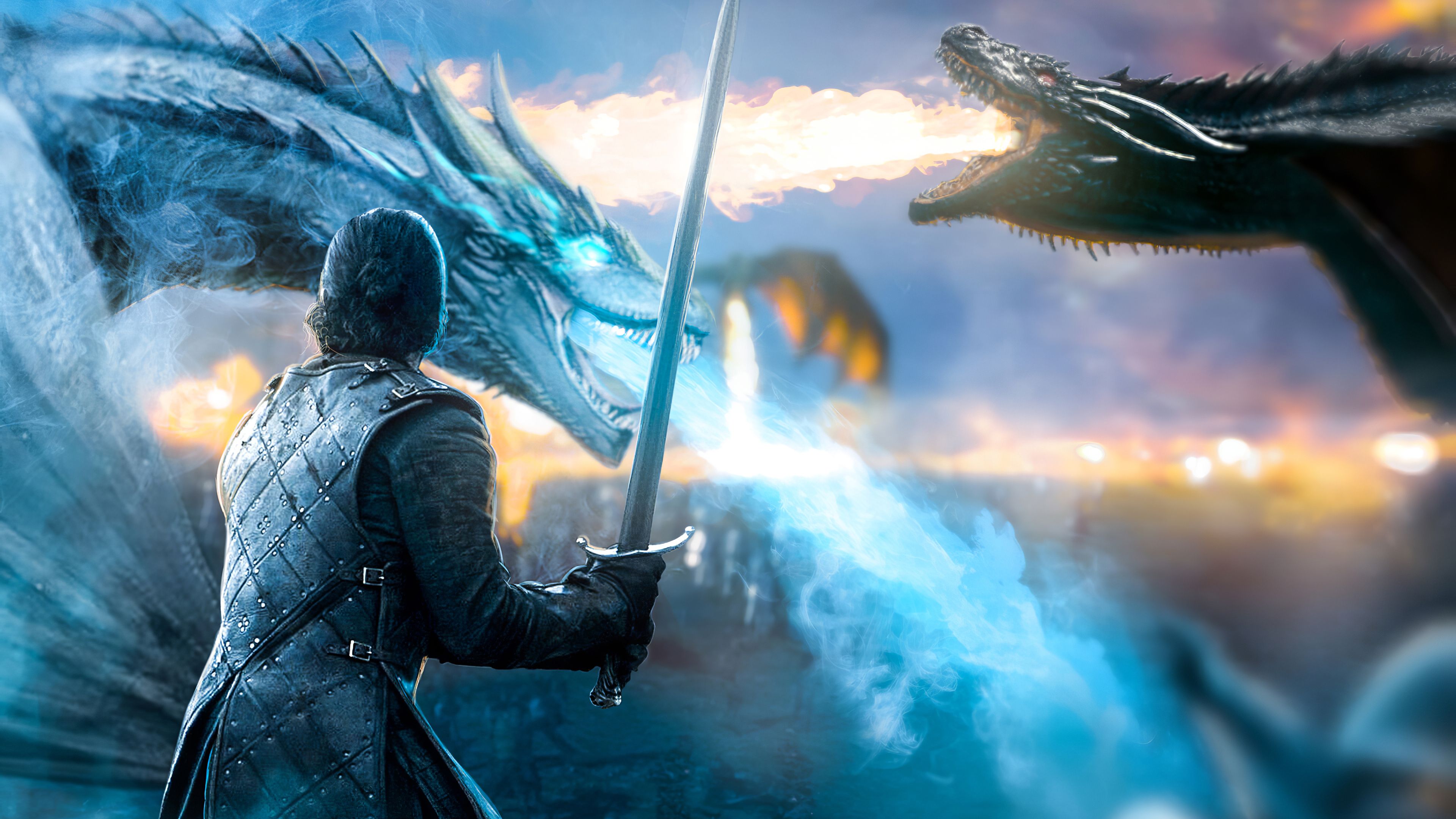 Jon Snow Flying Dragon Image Wallpapers