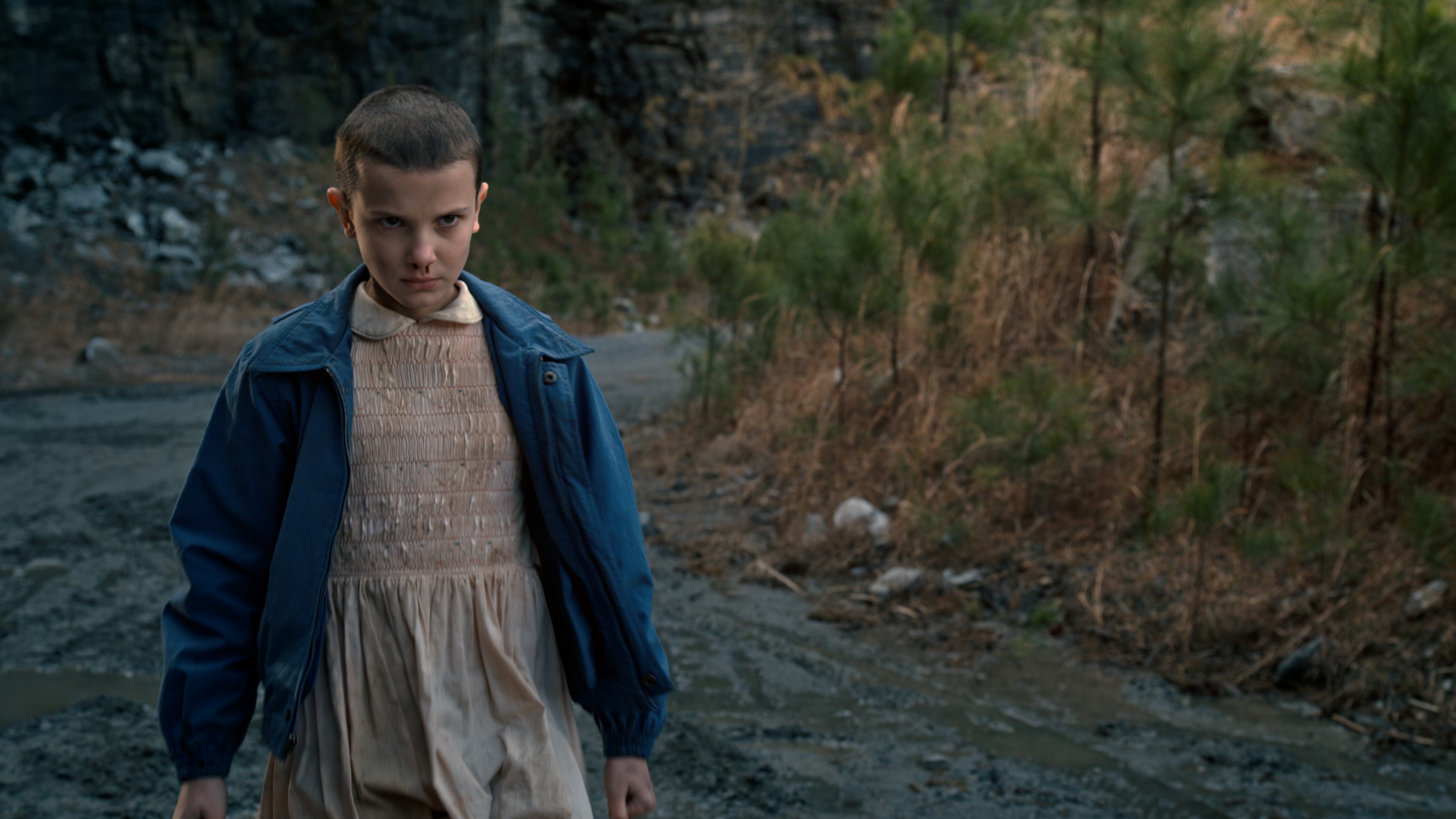 Millie Bobby Brown As Eleven In Stranger Things Logo Wallpapers