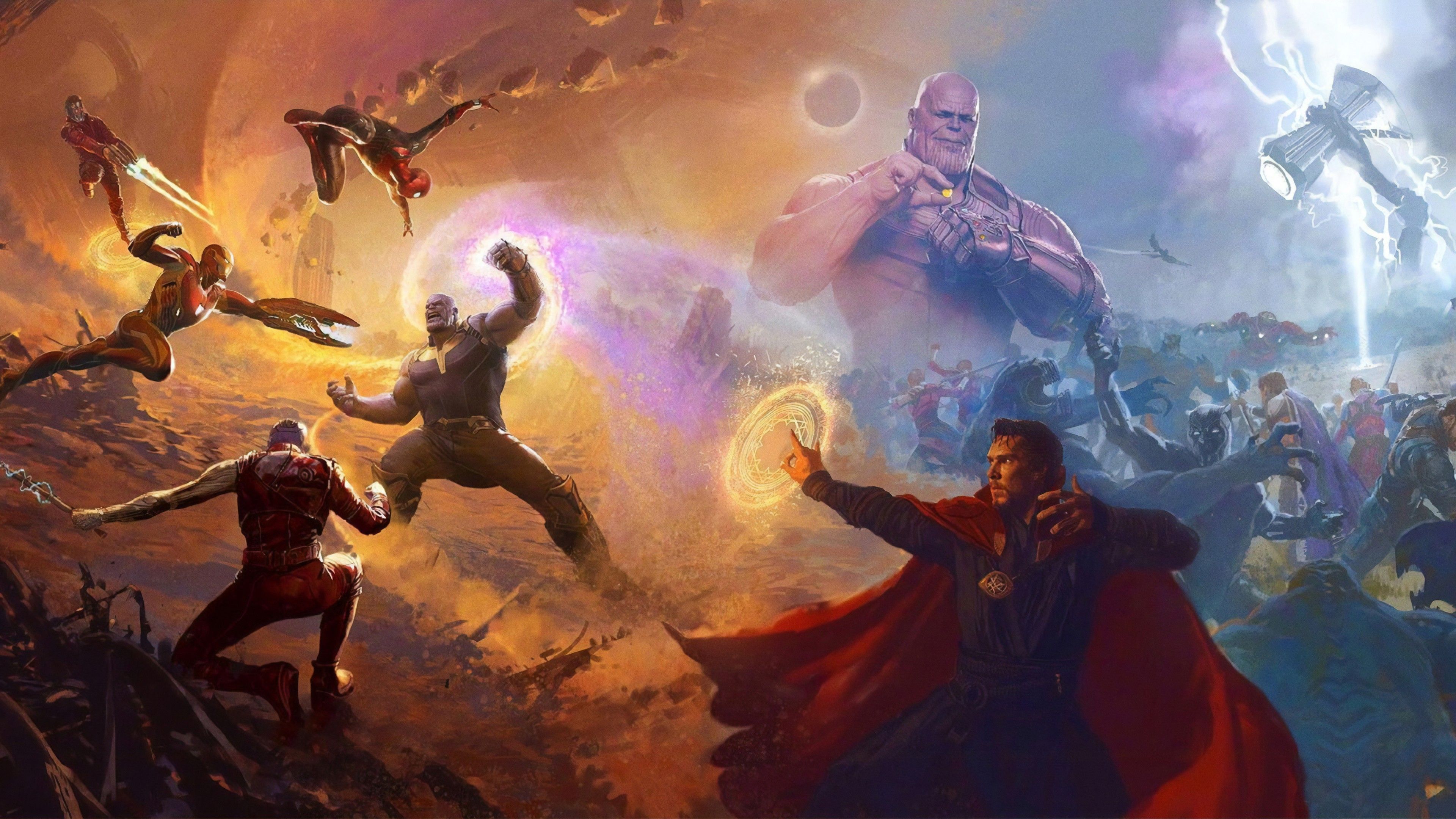 All The Avengers Fighting Thanos - Avengers Infinity War Artwork Wallpapers