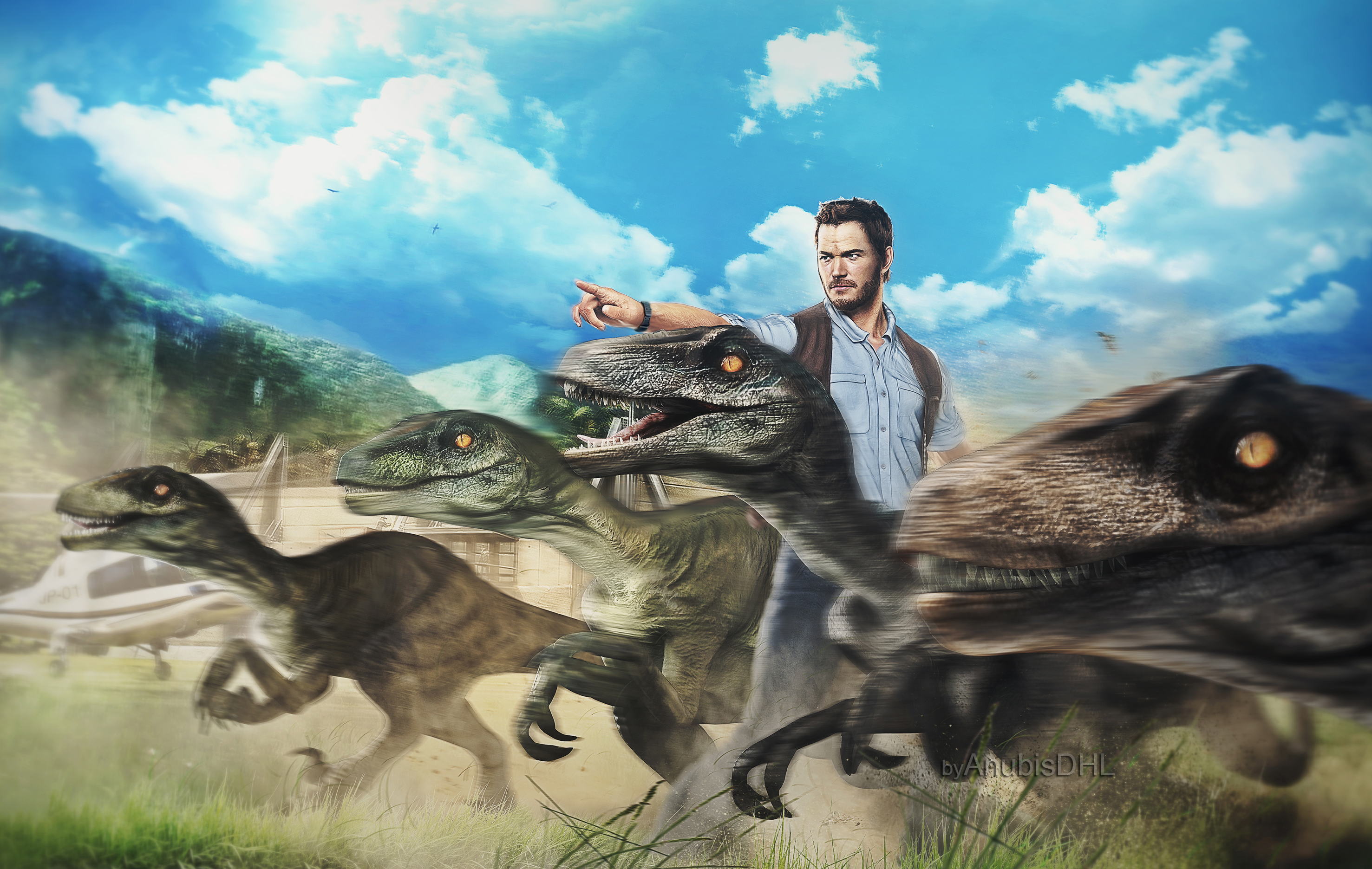 Chris Pratt And Little Raptor Jurassic World Wallpapers