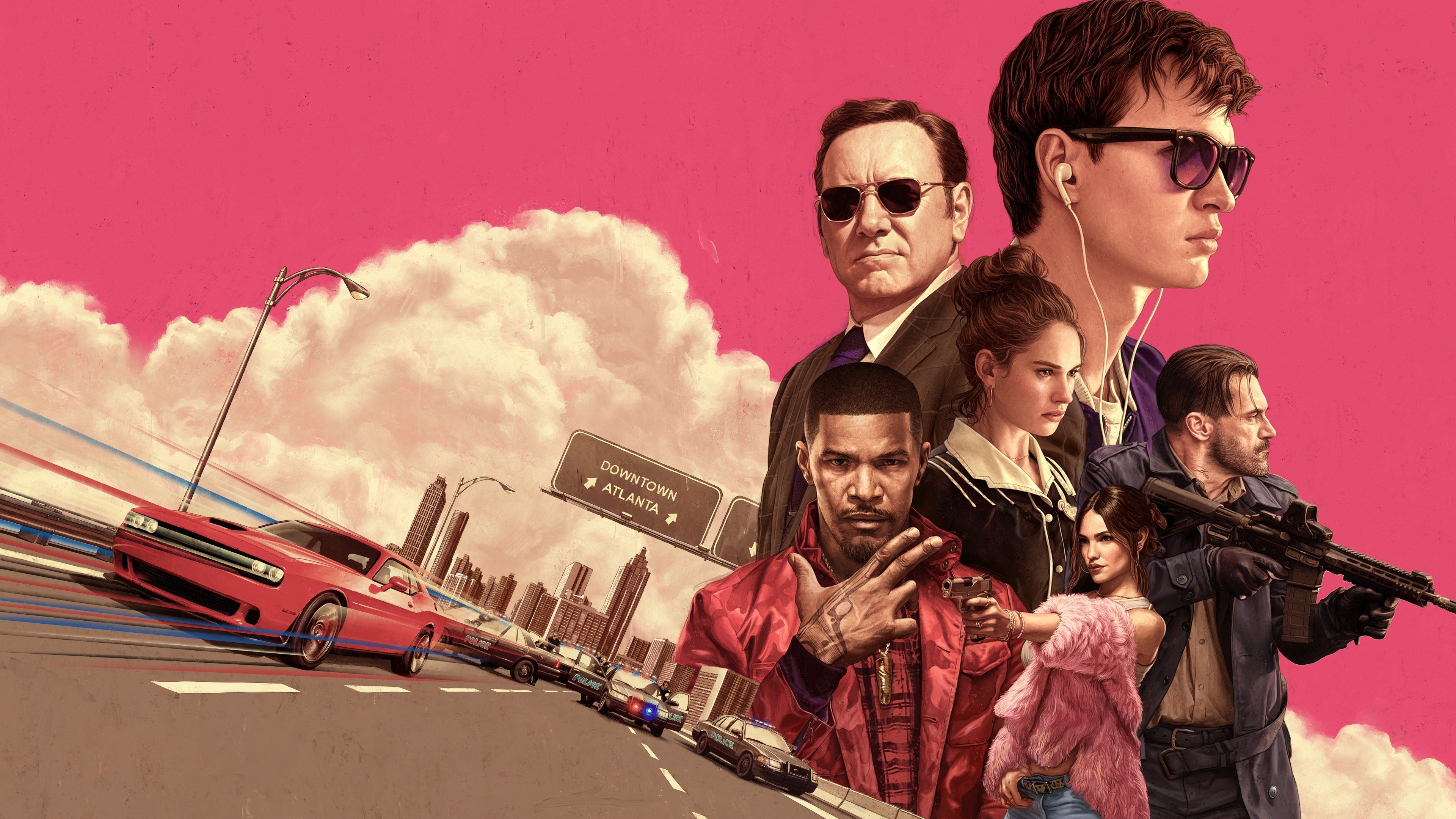 Eiza Gonzalez And Jon Hamm In Baby Driver Wallpapers