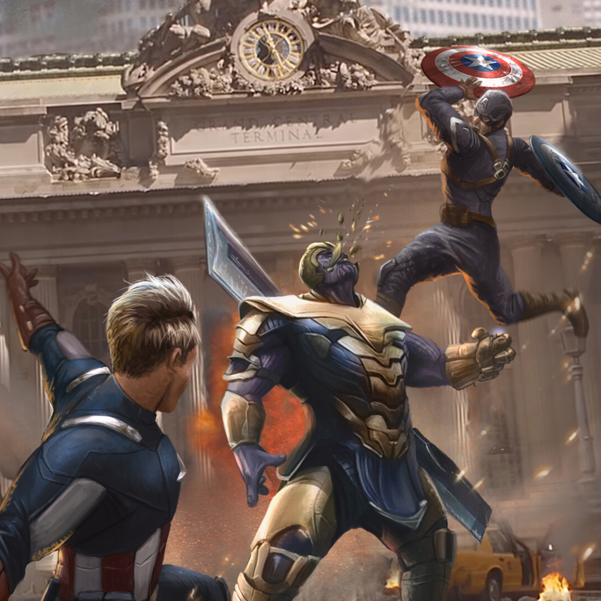 Thanos Against Captain America Iron Man And Thor Wallpapers