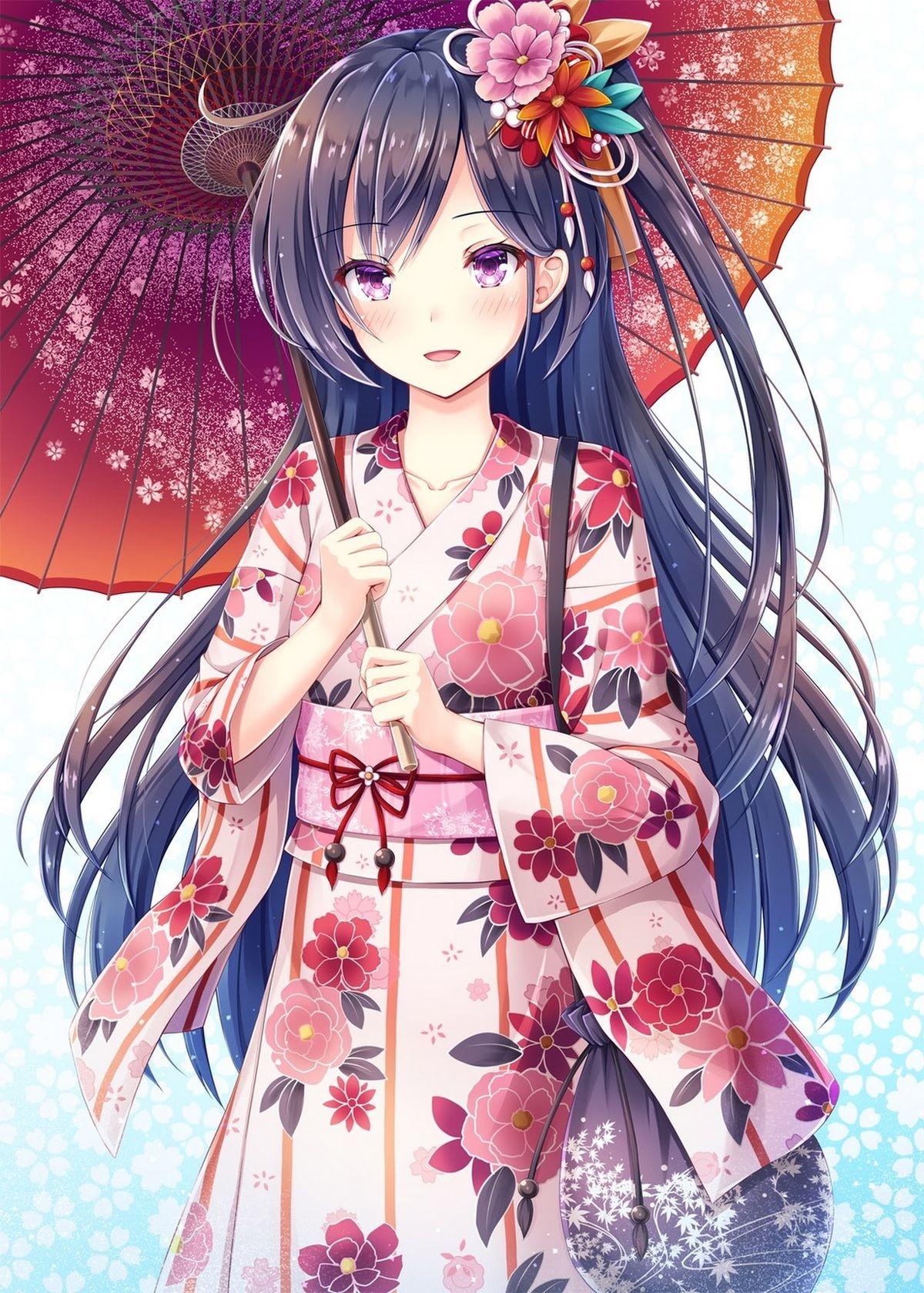 Beautiful Kimono Anime Girl Wallpapers